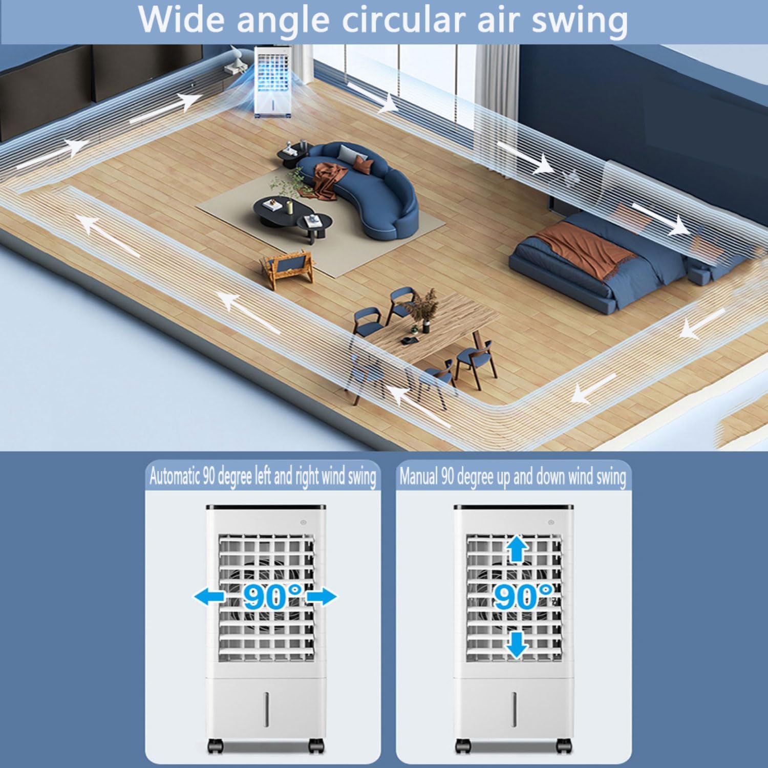 Portable Air Conditioners 3-IN-1 Evaporative Air Cooler with Remote 9LTank 4 Ice Packs 3 Speeds 15H Timer for Smart Auto-off Portable AC Oscillation Swamp Cooler for Bedroom Home Office