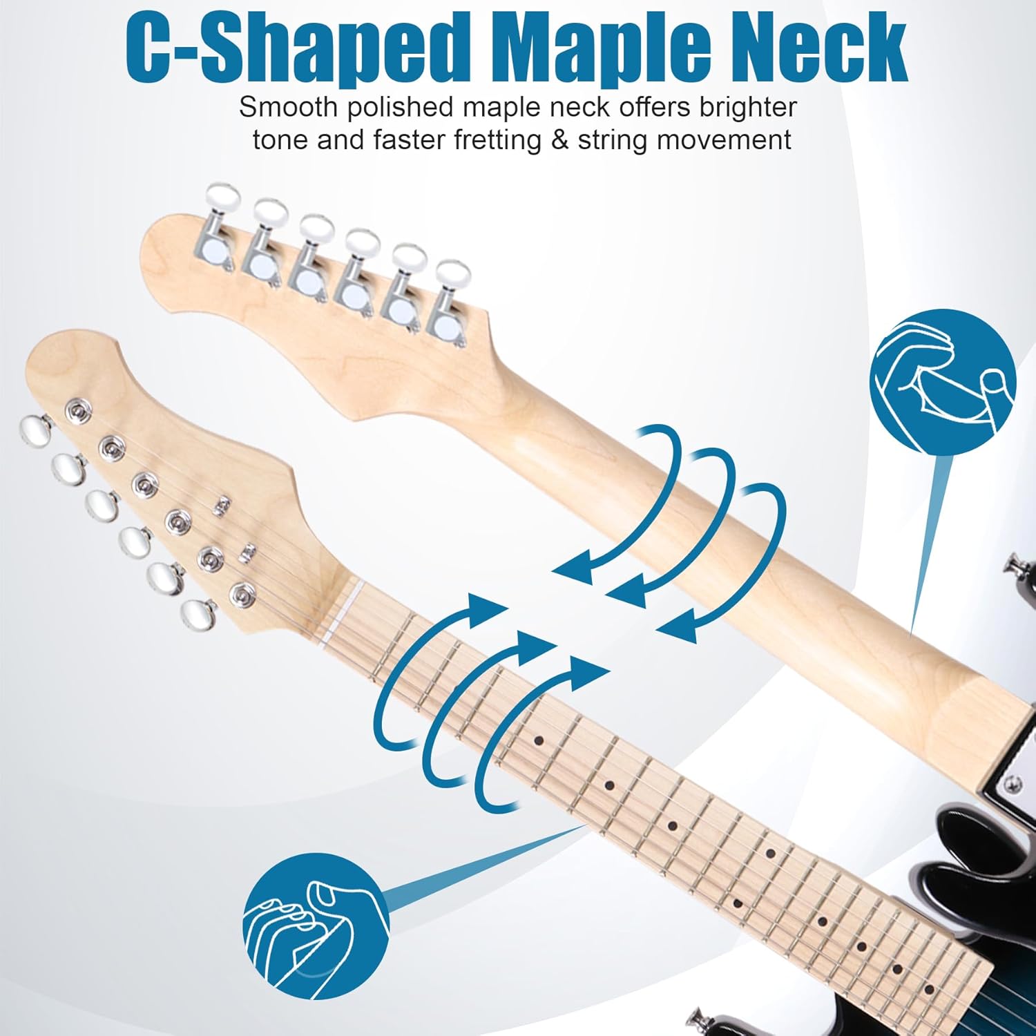 Smartxchoices 30 Inch Electric Guitar, Starter Kit for Kids with Amplifier,Picks, Gig Bag, Shoulder Strap, Cable & Accessory Kit,Solid Wood Body, Blue