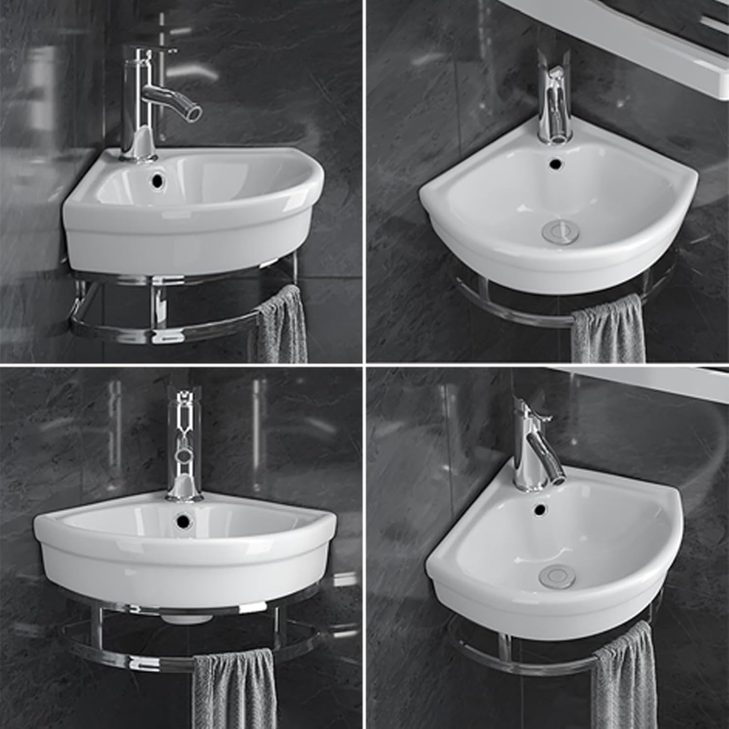 Modern Wall Mount Small Corner Bathroom Vessel Sink with Faucet Drain Towel Bar Ideal for Kitchen Bathroom Restaurant Laundry Farmhouse 10in/25.5cm