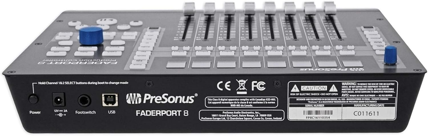 PRESONUS FADERPORT 8 USB 8-Channel Mix Production DAW Controller Mac/PC Bundle with JBL 104SET-BT Pair Active Studio Monitors and Pair Rockville RRS190S Foam Isolation Pads