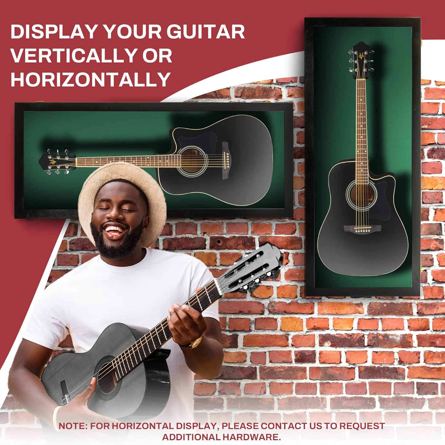 PENNZONI Acoustic Guitar Display Case - Acrylic Acoustic Guitar Case - Guitar Display Case Wall Mount Made from Hardwood Frame & Clear Acrylic - Black w/Felt Green