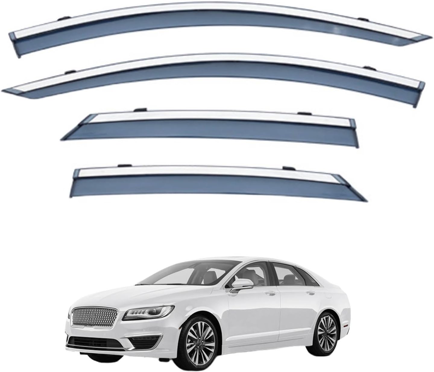 Window Deflectors for Lincoln MKZ MK2 2013-2020, Sun Rain Guard Window Visors Vent Shades with Bright Stripes Car Accessories