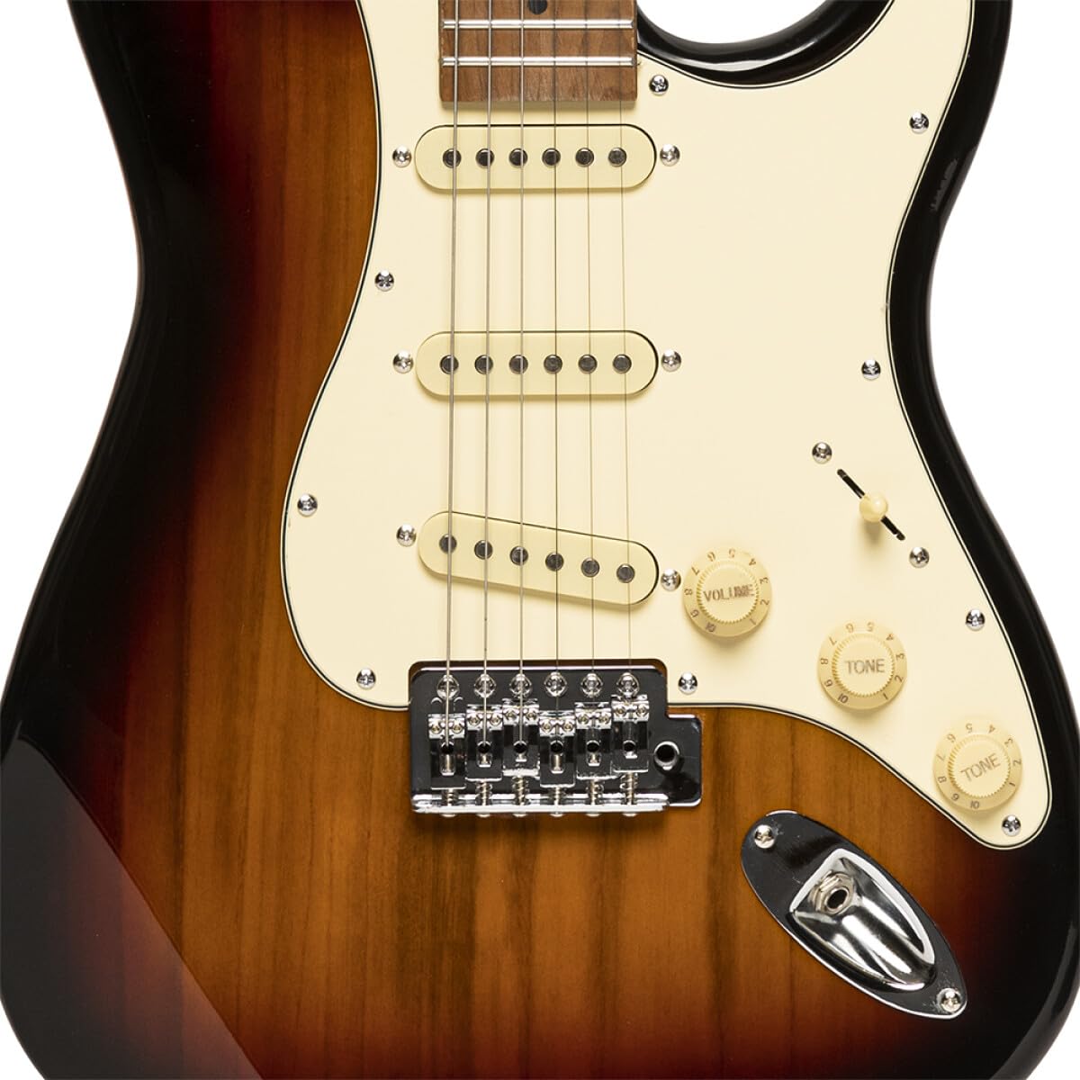 Stagg SES-55 SNB Series 55 Electric Guitar with Solid Paulownia Body l Tempered Maple Neck l 22 Fret Maple Fingerboard l Aged White 3-Ply Pickguard l Brilliant Sunburst Finish