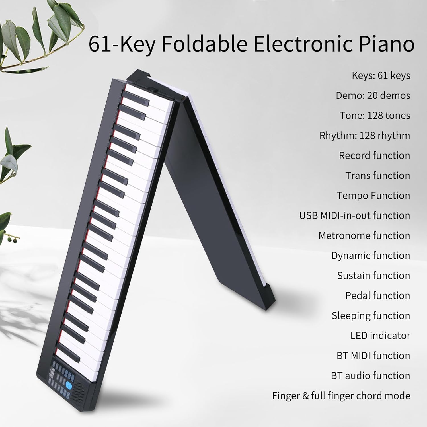 61-Key Foldable Electronic Piano Multifunctional Electronic Organ Folding Digital Piano 61 Keys Sensitive Piano Keyboard with LCD Display Built-in Rechargeable Battery BT Connectivity
