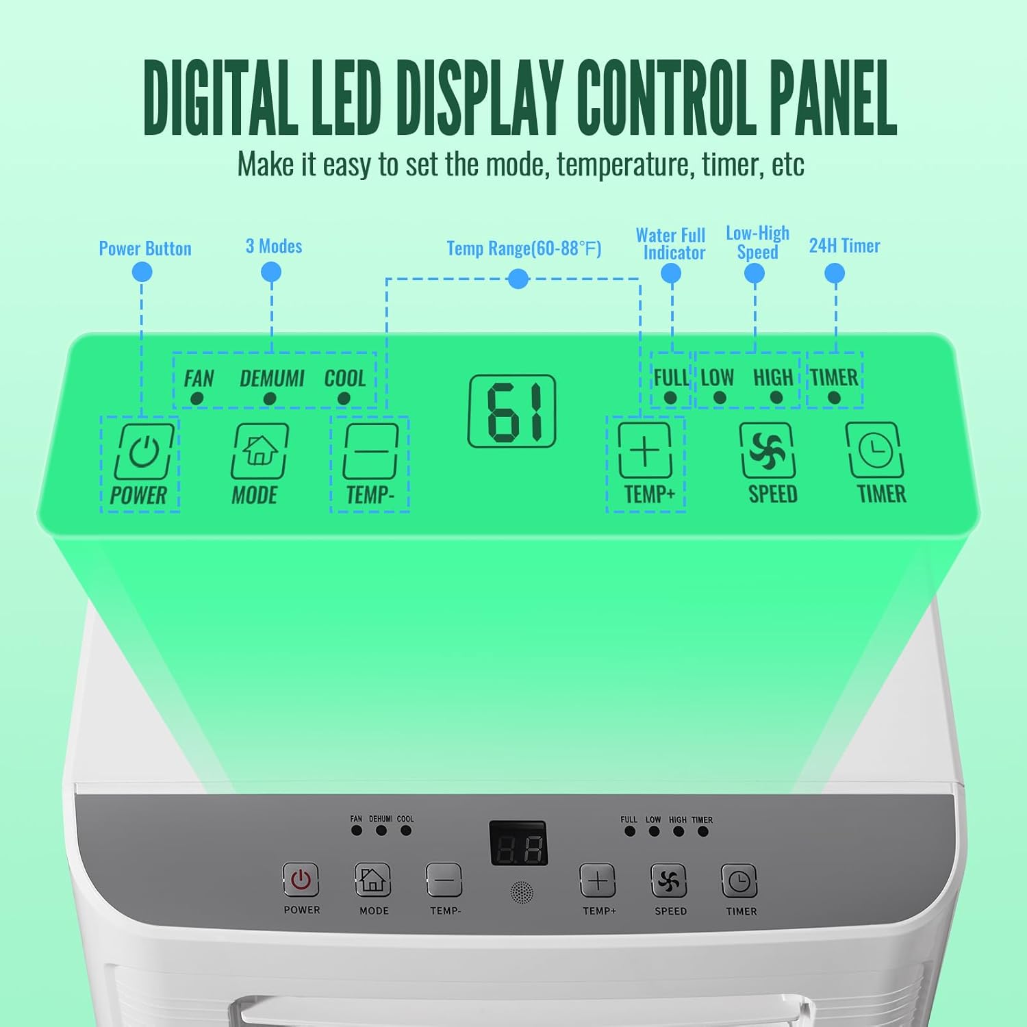 WANAI 8000 BTU ASHARE(4400 BTU SACC) Portable Air Conditioner with 3-in-1 Mode & Remote Control & Window Kit Room AC Unit Cool Up to 250 Sq.ft White