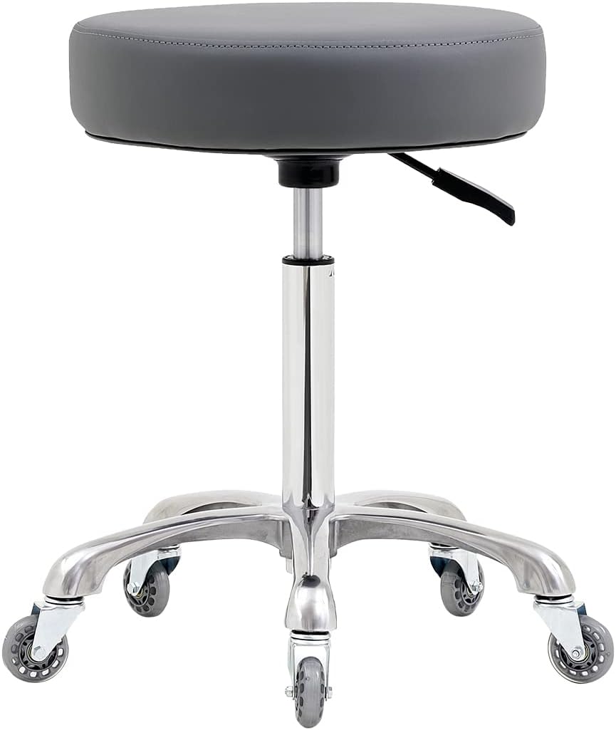 Rolling Stool with Wheels, Heavy Duty 400 lbs Stool for Shop Guitar Lab Tattoo Workbench Medical, Adjustable Swivel Chair (Grey)