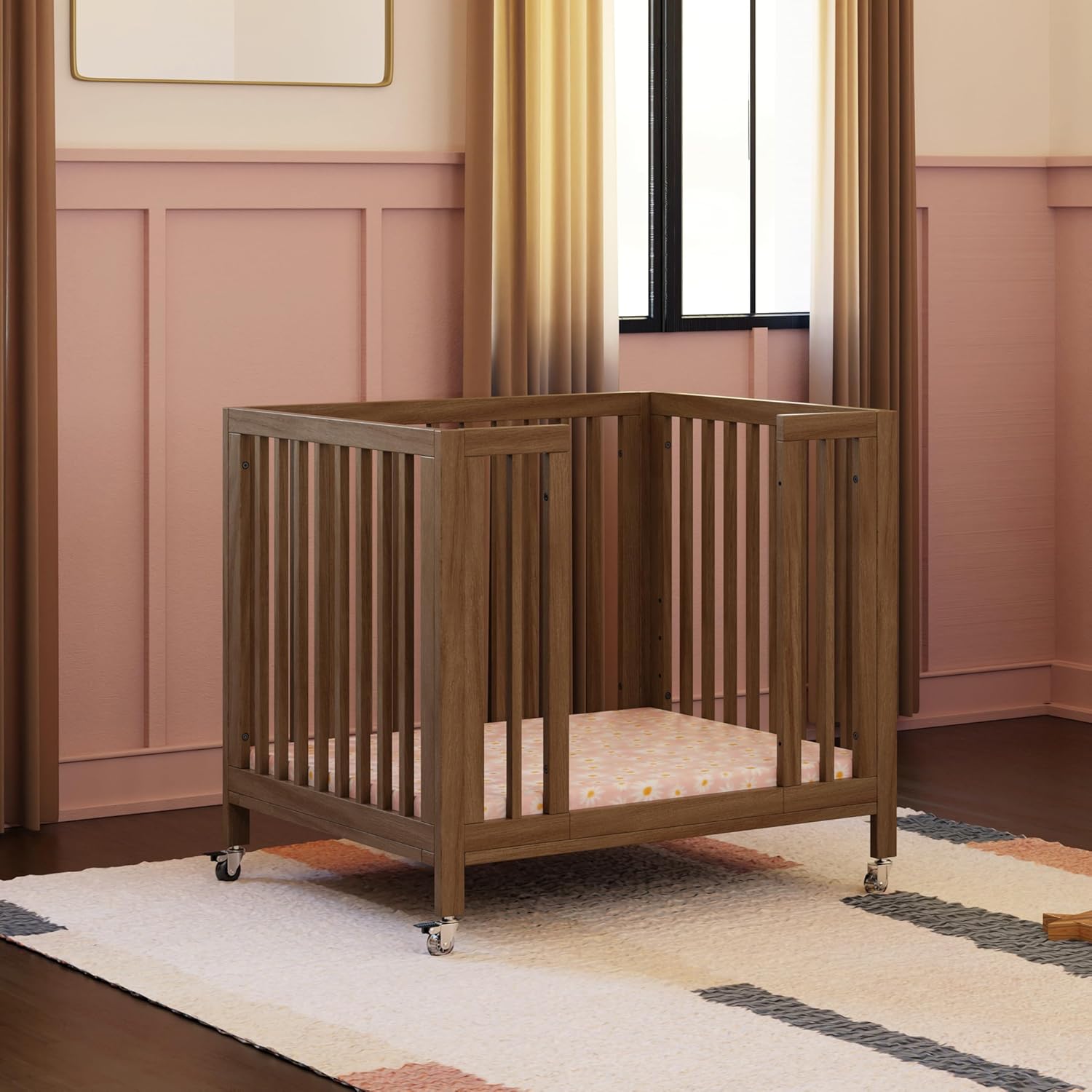 Babyletto Rolli All-Stages® Midi Crib Conversion Kit in Natural Walnut, Greenguard Gold Certified, FSC Certified, Portable & Adjustable with Pad Included