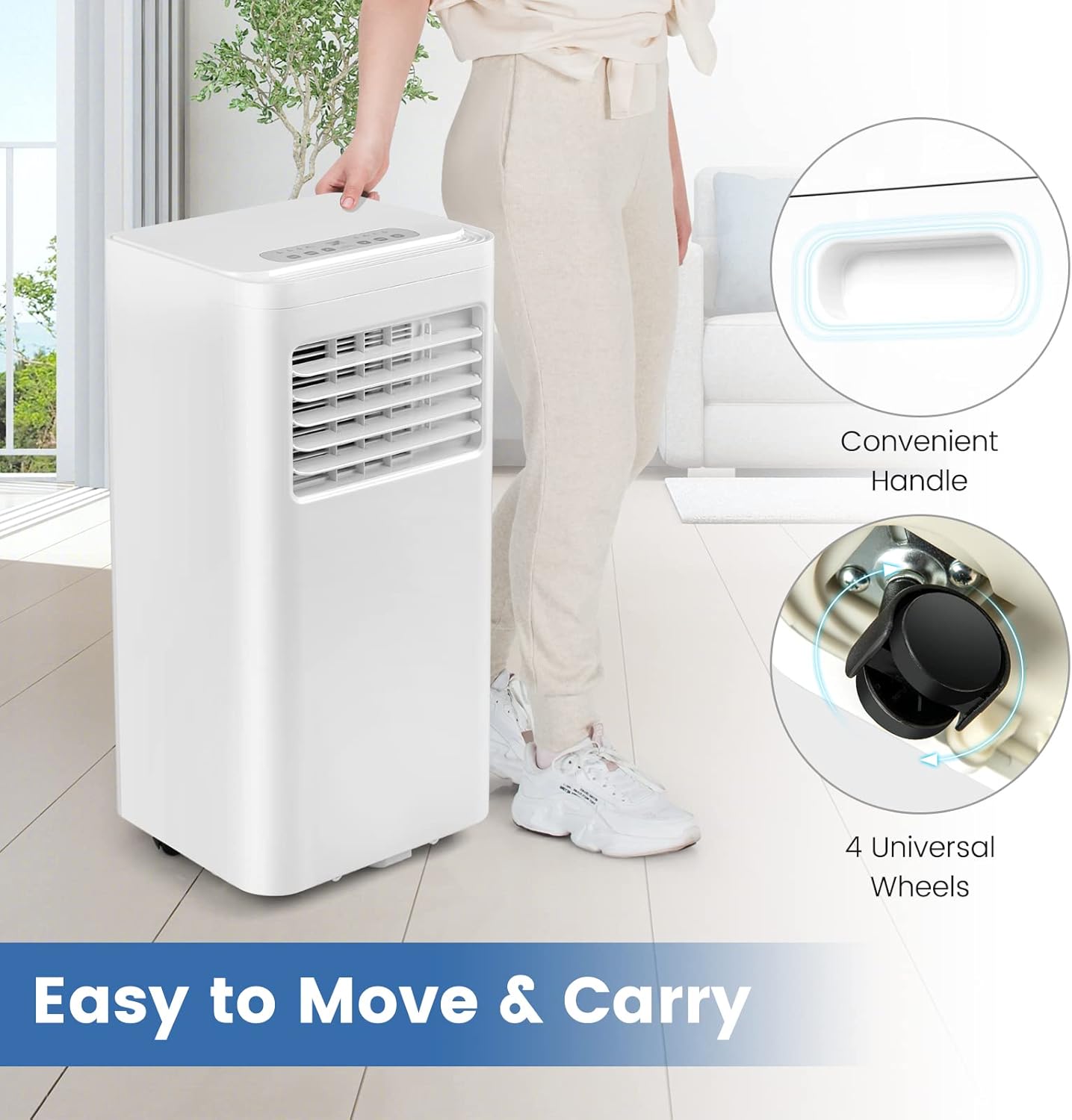 GOFLAME 3-in-1 Portable Air Conditioner, 5000 BTU AC Unit with Fan & Dehumidifier, Quiet AC 1-24H Timer, LED Display, 2 Fan Speeds, 4 Wheels, Remote Control, Exhaust Hose, White