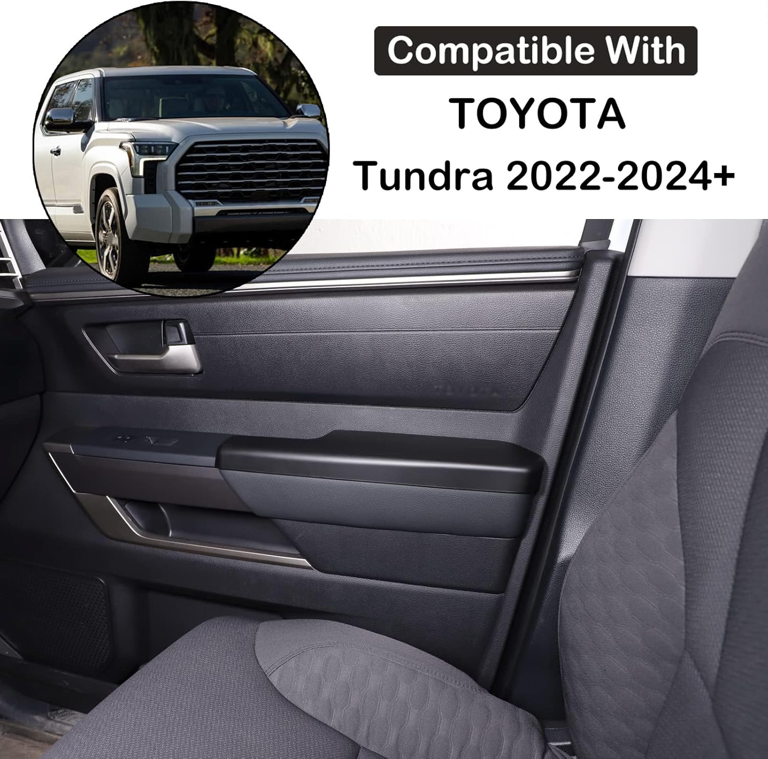 Aunginsy Car Inner Door Armrest Panel Trim Cover Compatible with Toyota Tundra 2022-2025 Pickup Truck Front Rear Side Door Armrest Panel Decorative Cover Protective Frame ABS Interior Accessories