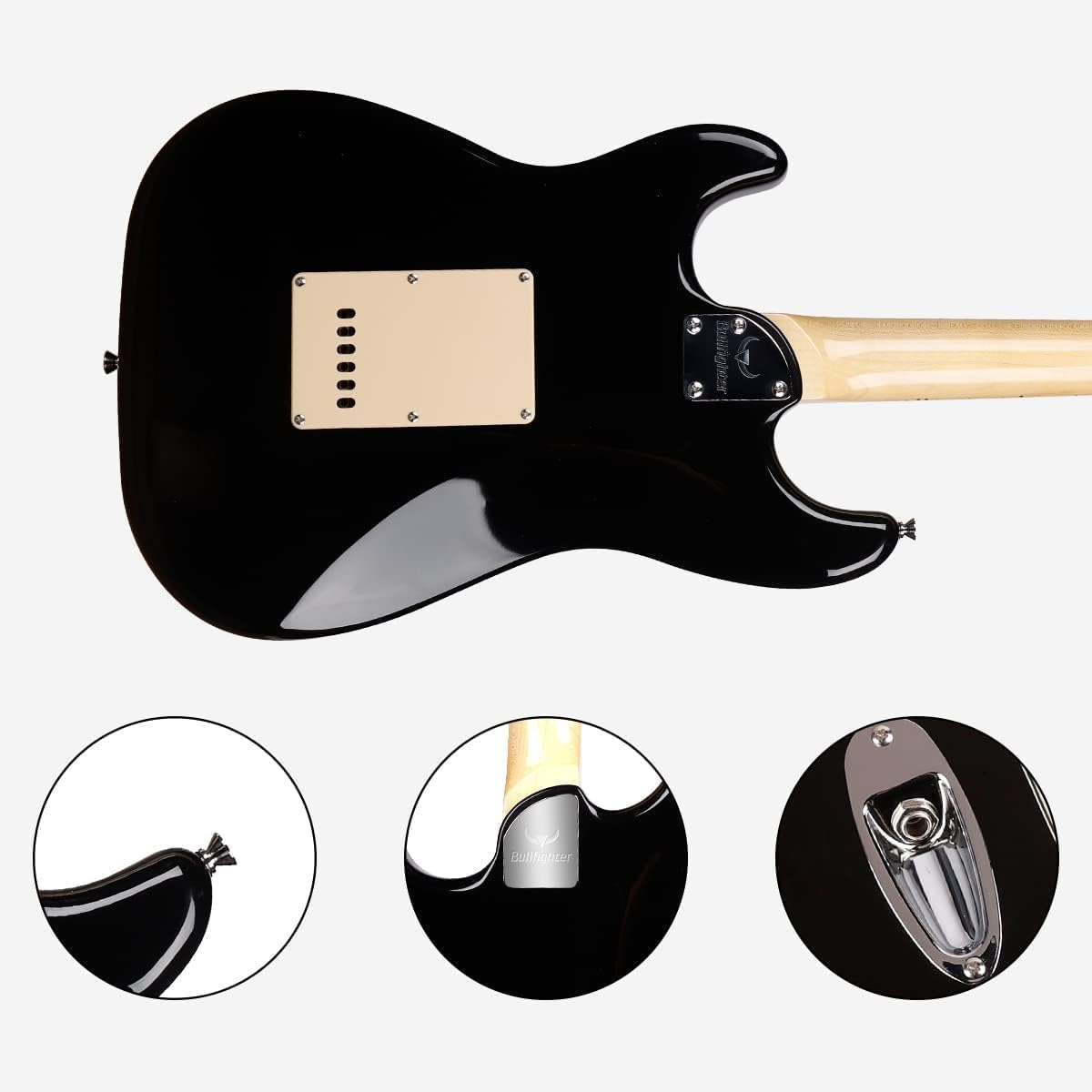 Bullfighter Electric Guitar for Music Lover Beginner 39 Inch Full Size Solid Body Electric Guitar Guitarra Beginner Kit ST SSH Series (Black)