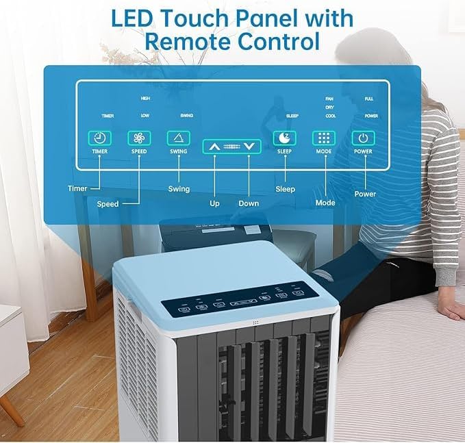 8,000 BTU Portable Air Conditioner with Remote, 3-in-1 AC, Dehumidifier & Fan for Rooms Up to 350 Sq.Ft. Includes Window Installation Kit, 24-Hour Timer, Easy Mobility Wheels & Quiet Operation