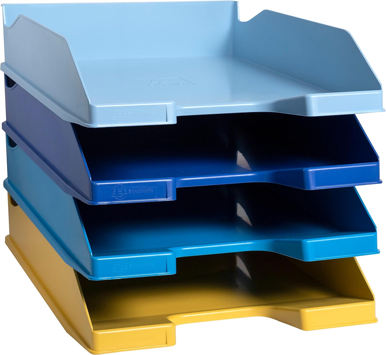 Exacompta - Ref 113202SETD - Set of 4 Combo Midi Bee Blue Letter Trays - Dimensions 34.5 x 25 x 24.5 cm - for A4+ documents - Angel Blue - Assorted Colours