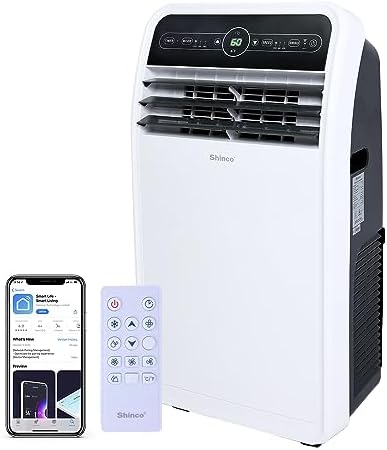 Shinco 12,000 BTU Portable Air Conditioner with WiFi, Portable AC Unit with Built-in Cool, 3-in-1 Cooling Fan & Dehumidifier for Rooms up to 400 Sq.Ft, Remote, 24H Timer, Installation Kits