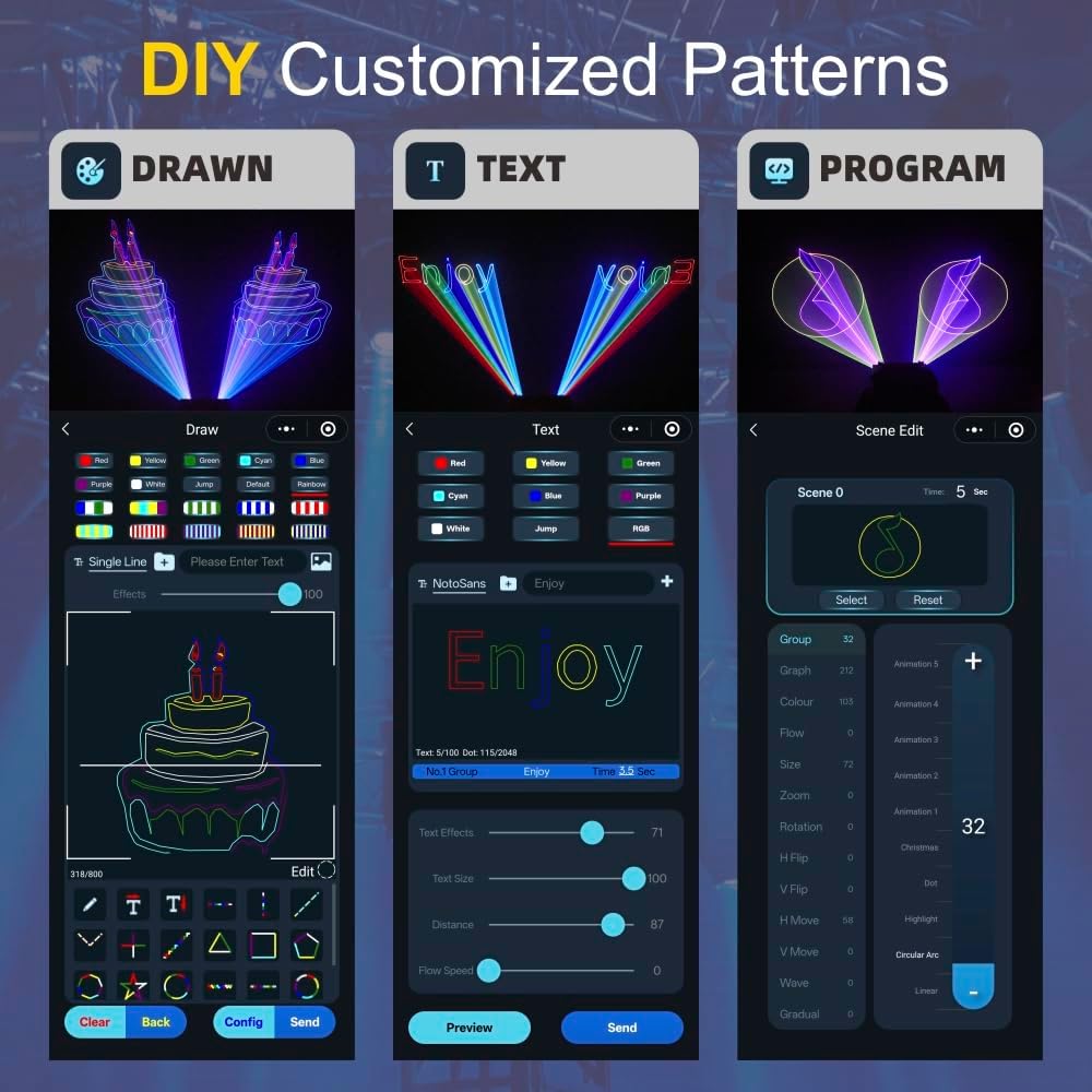 DJ Laser Light with App Control, 3D Animation Stage Laser Machine Projector, Support Custom Drawing, Text Playback, Personalized Program, DMX Music Sound & Remote Laser for Party, Disco, Club, Bar