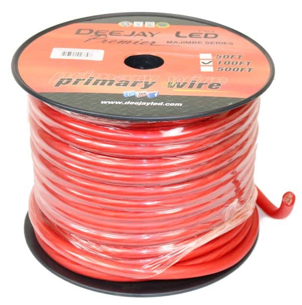 Four Gauge Thick Type Power Cable 100 Foot Length On Spool Red Pure Copper Stranded Power Cable CCA All Purpose Power Cable Stranded Wire Style with Thick Red Outer Jacket Deejay LED TBH4100REDCOPPER