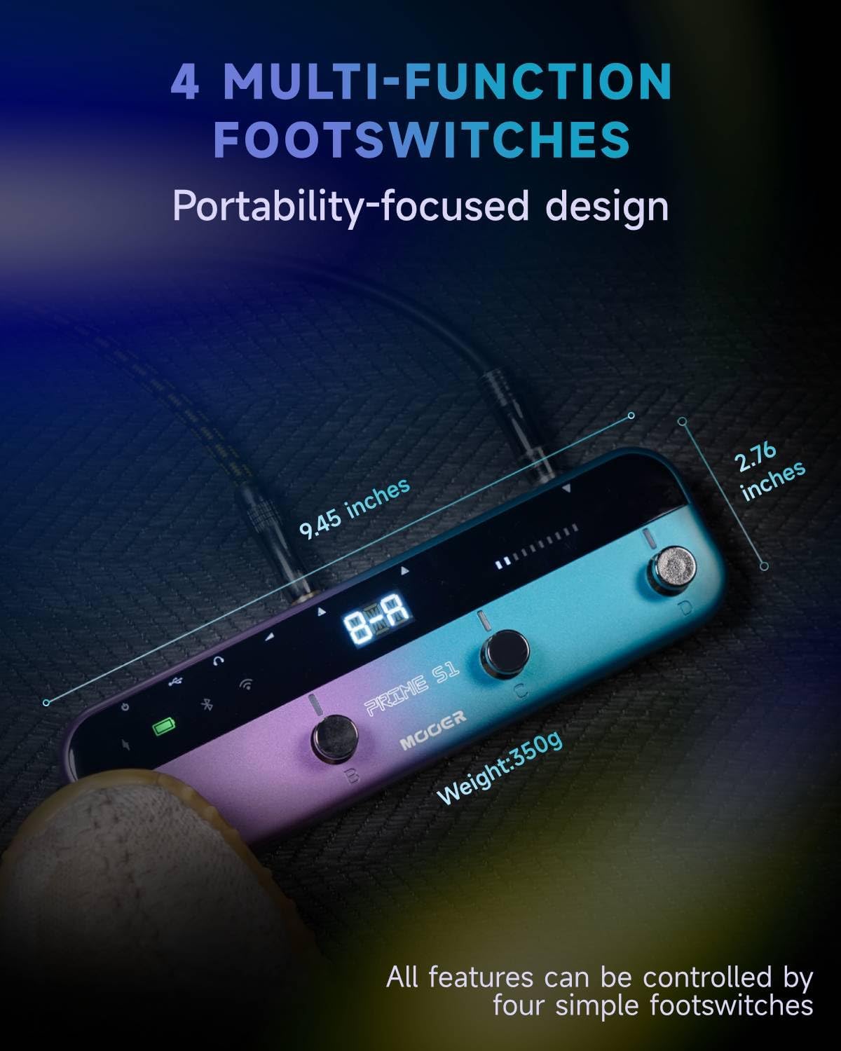 MOOER Prime S1 Intelligent Pedal Stereo Guitar Multi Effects Processor 8 Footswitches, F4 Wireless Contoller for Preset Switching and Looper and Drum Machine Control