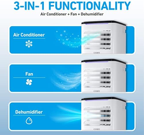 COBY Portable Air Conditioner 3-in-1 AC Unit, Dehumidifier & Fan, Air Conditioner 9,000 BTU Portable AC Unit for 400 Sq. Ft. with Remote Control, 24-Hour Timer, & Installation Kit