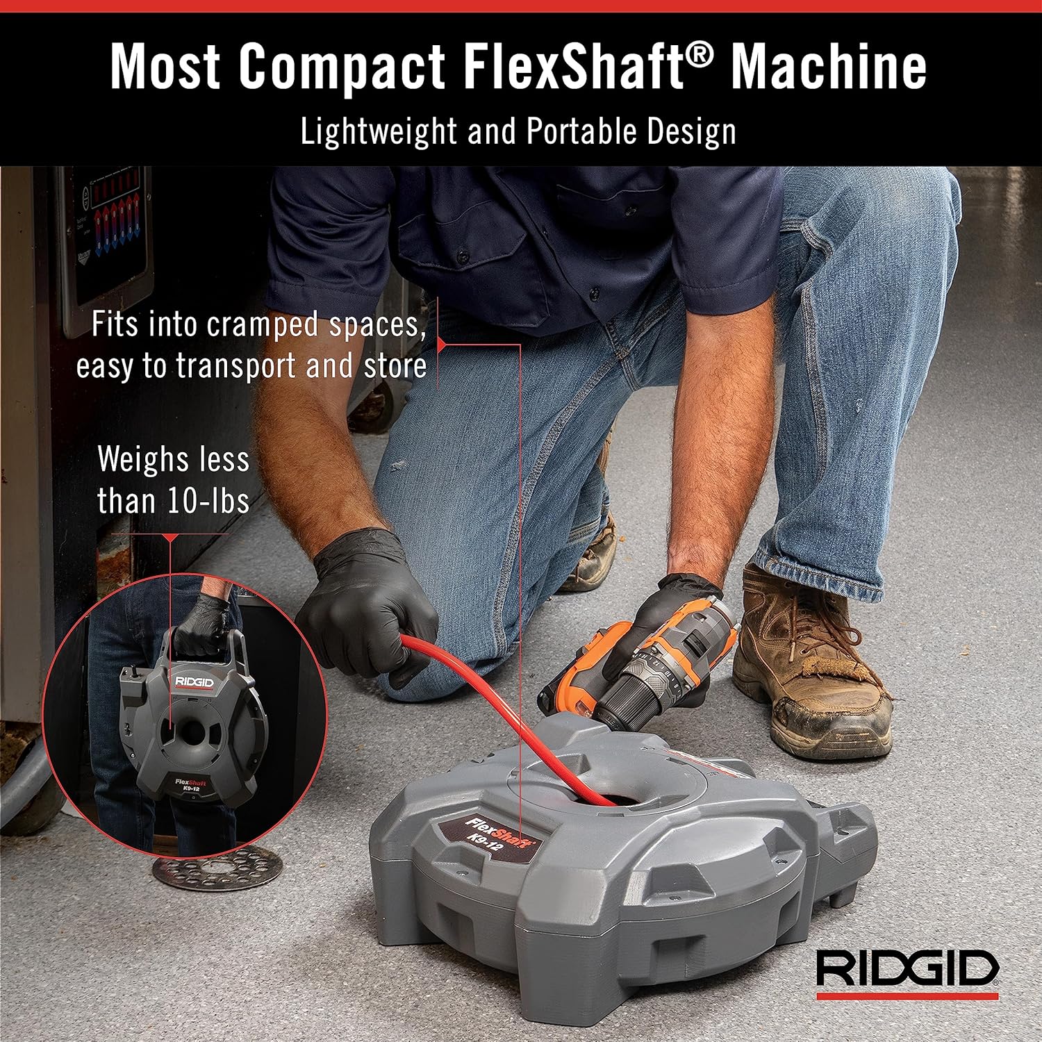 RIDGID 64273 Model K9-204 FlexShaft Drain Cleaning Machine Kit & K9-12 FlexShaft 1/4