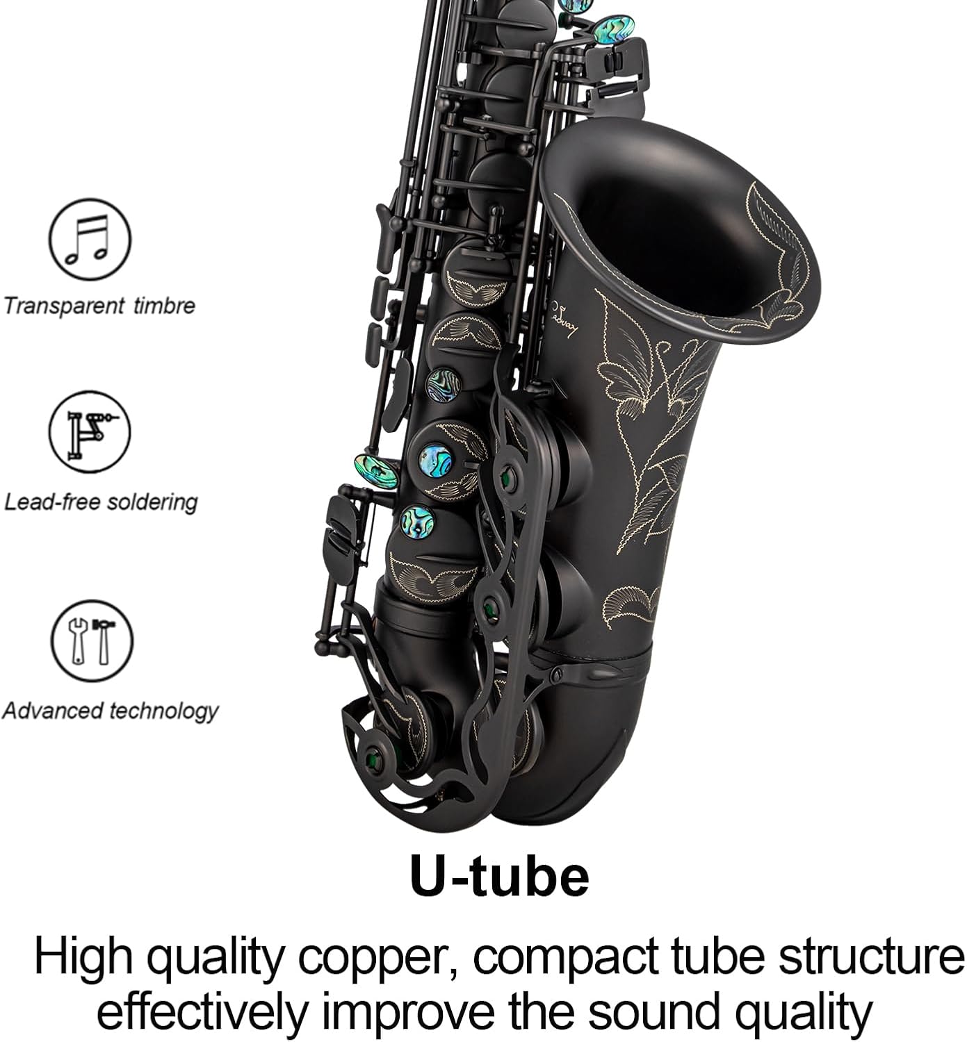 Alto Saxophone Eb beginner Saxophone includes brush canvas suitcase glove whistle piece cork plaster wipe cloth neck strap and other accessories (Black nickel scrub)