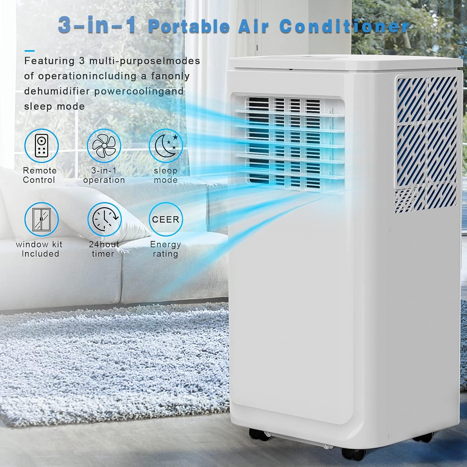 OFIKA 8000 BTU Portable Indoor Air Conditioner,Portable AC Unit for Room Up to 350 Sq.Ft,3-in-1 Room Air Conditioner with Remote Control,Digital Display,Window Mount Kit,24H Timer