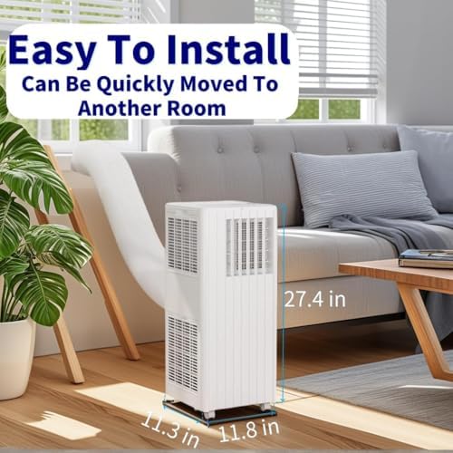 8,000 BTU Portable Air Conditioners - Rooms Up to 350 Sq.Ft - 3-In-1 AC Unit With Dehumidifier (45L/Day) & Fan - Includes Remote Control, 24H Timer & Window Kit - Quiet Operation
