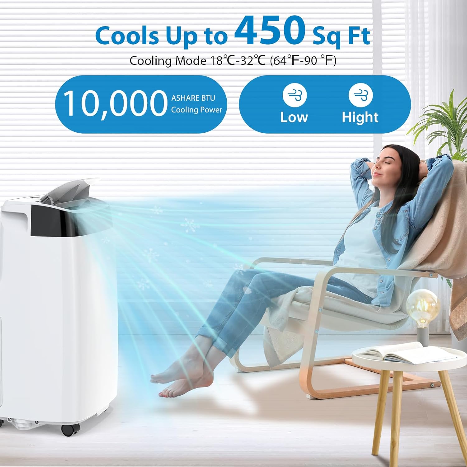10,000 BTU Portable Air Conditioner with Remote, 3-In-1 Cooling Fan Dehumidifier for Rooms Up to 450 Sq. Ft, Sleep Mode, 24H Timer, Window Kit Included