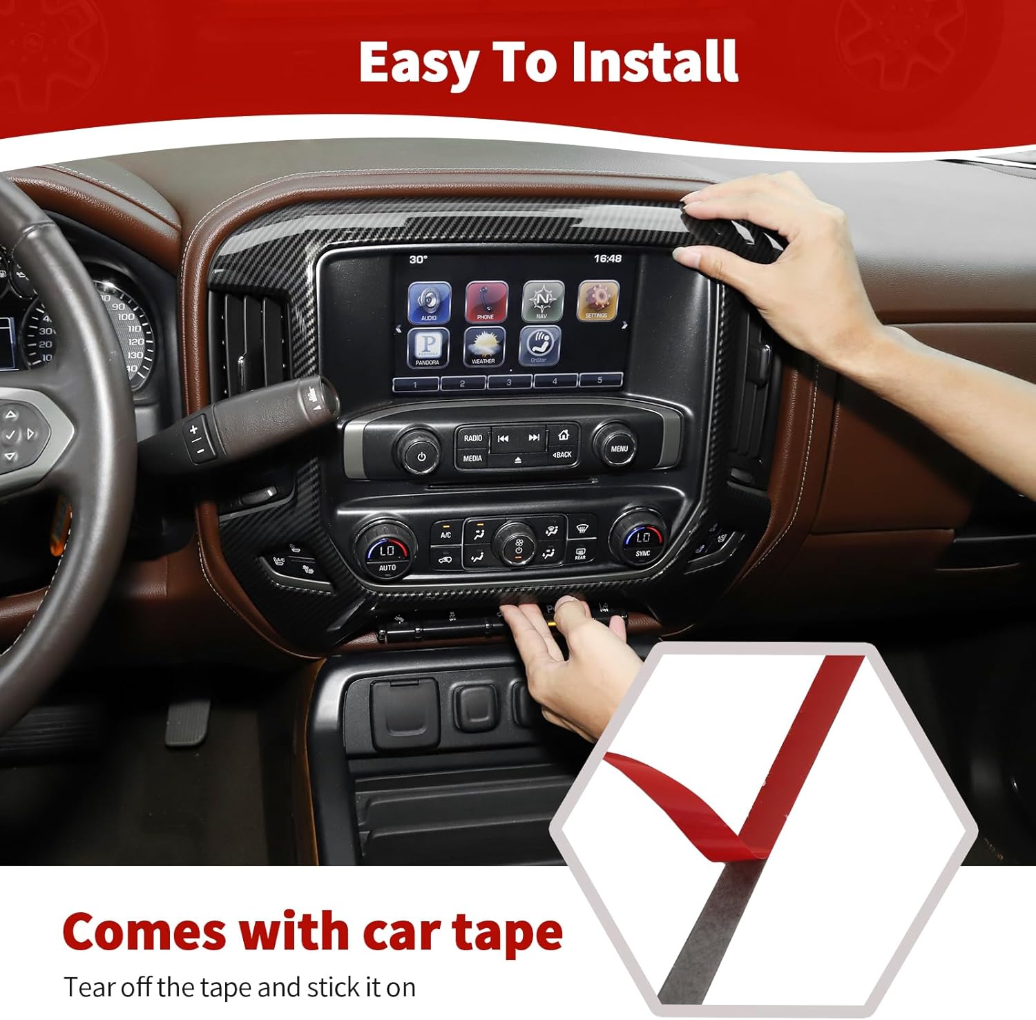 RT-TCZ for Silverado Dashboard Panel Trim Cover Carbon Fiber Bezel for GMC Sierra Chevy Silverado 2014-2017 Black ABS Carbon Fiber Interior Accessories 4pcs