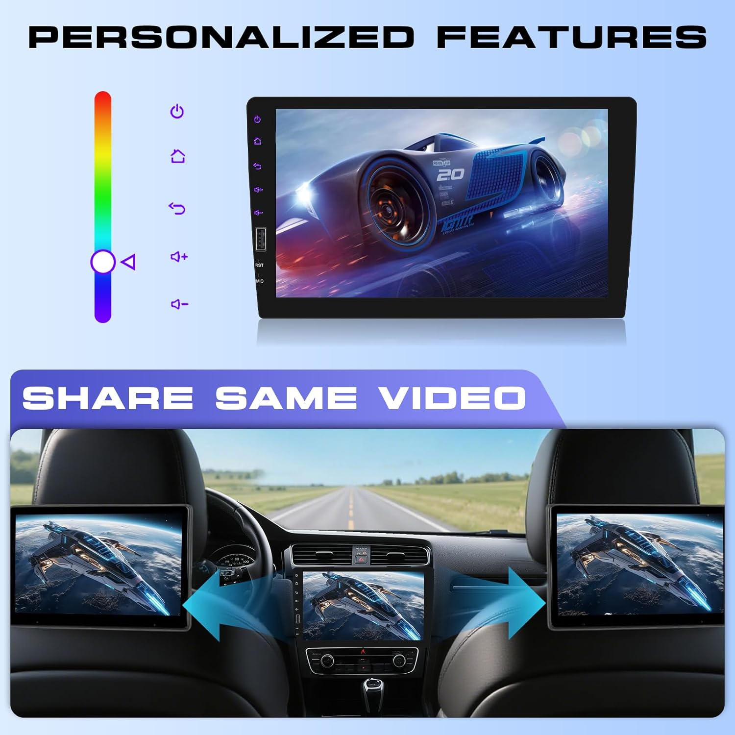 Hodozzy Single Din Car Stereo with 9 Inch IPS Touch Screen, Wireless CarPlay & Android Auto, Bluetooth, FM/AM/RDS Radio, Online Video, Mirror Link,EQ,SWC,USB,Backup Camera & RGB Button Lights