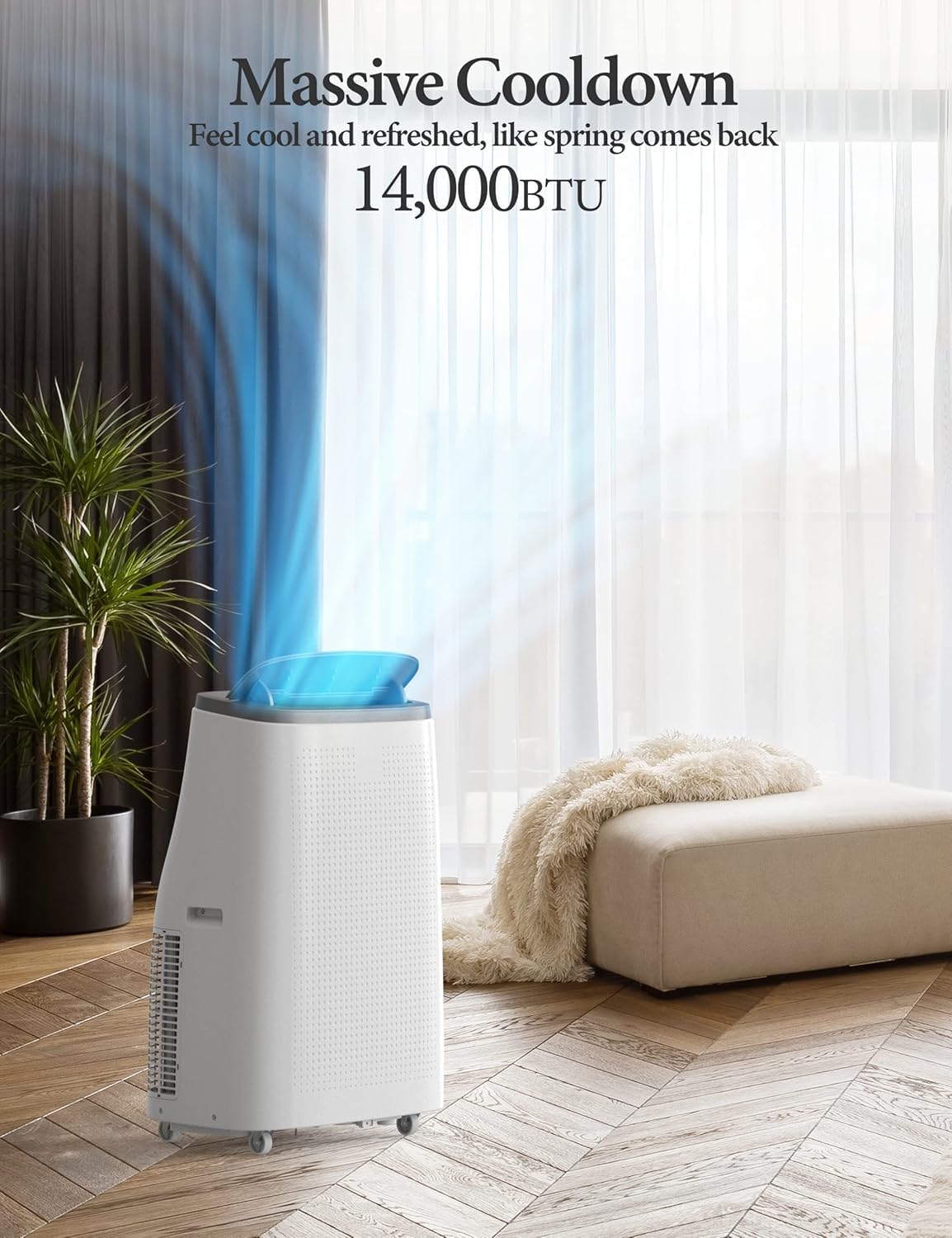 14,000 BTU Portable Air Conditioner, 4-In-1 Vertical AC Unit with Cooling/Dehumidifying/Fan Modes, Remote Control Smart Air Conditioner Cools Up to 750 Sq. Ft. for Large Rooms, Offices, Dark Grey