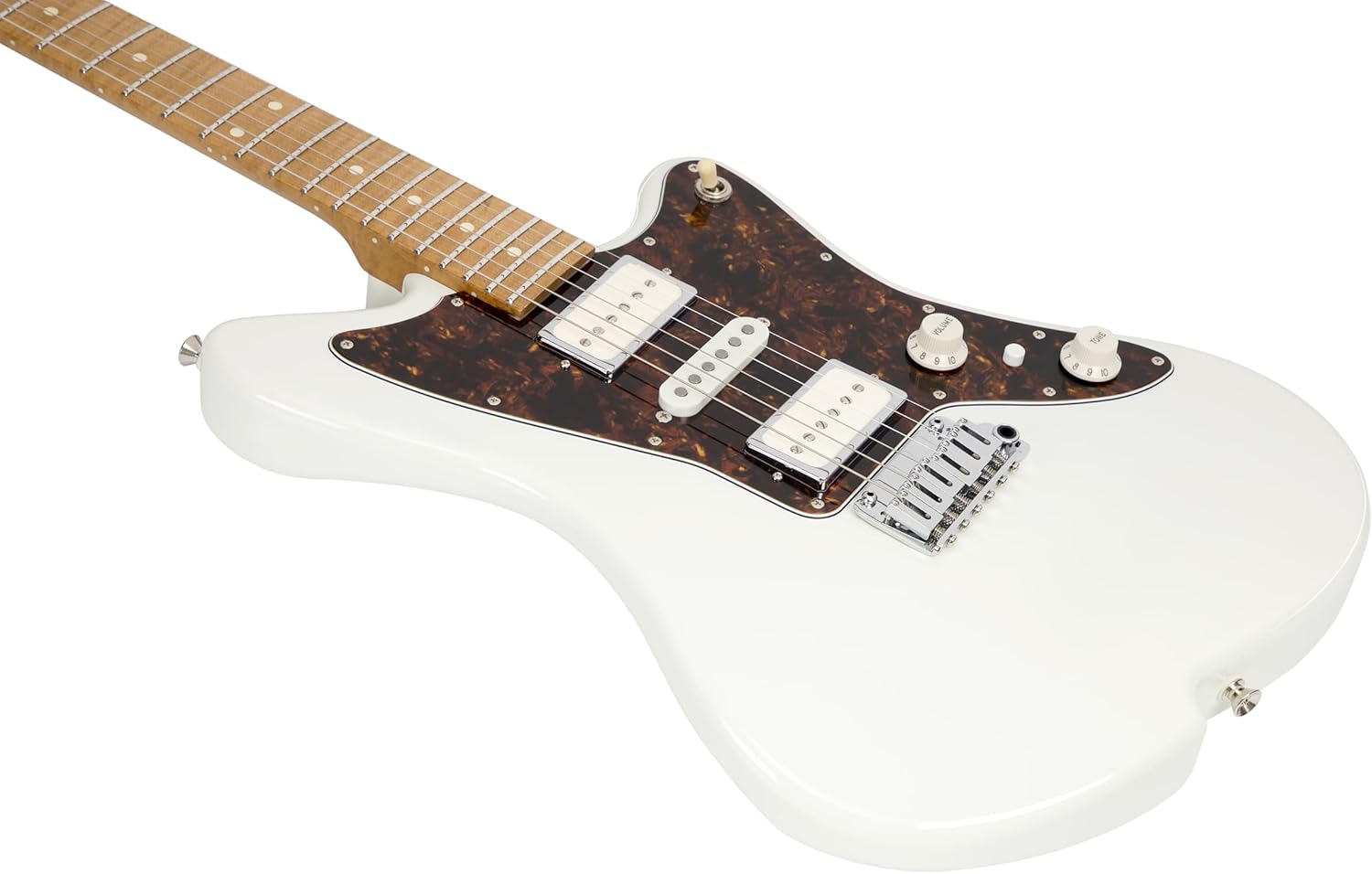 Vola Electric Guitar JZ FRO Olympic White Gloss Handmade in Japan MIJ Roasted Flame maple Neck Stainless Steel Frets Gotoh Bridge Gotoh Locking Tuner 6 Strings Modern C Neck For All Levels