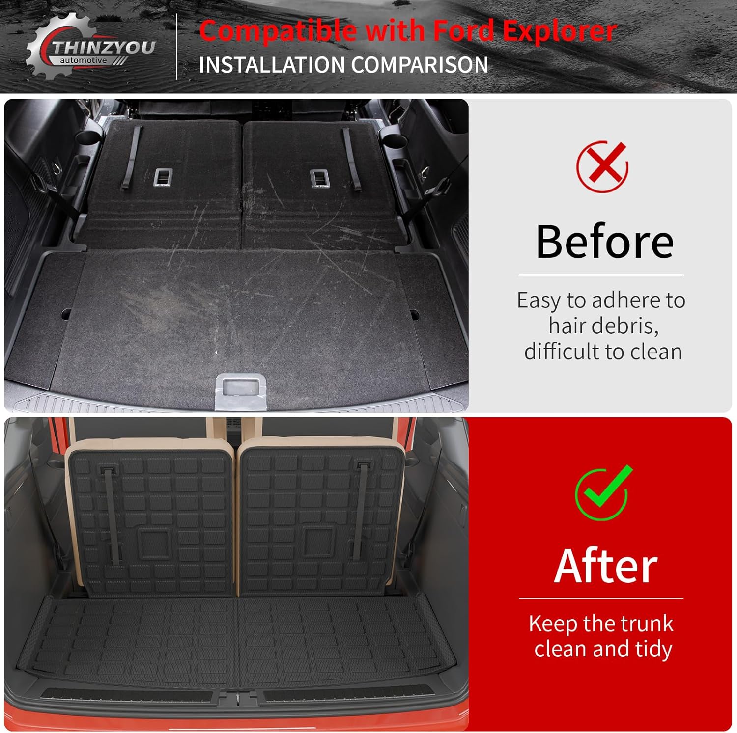 Floor Mats Compatible with 2020-2026 Ford Explorer 6 Seat Trunk Mat Cargo Liner TPE Back Seat Cover Protector 2025 Explorer Accessories (Fit 6 Seat,Trunk Mat with Backrest Mats+Floor Mats)