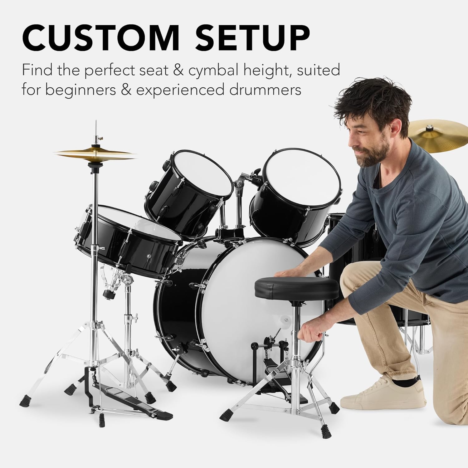 Best Choice Products 5-Piece Full Size Complete Adult Drum Set w/Cymbal Stands, Stool, Drum Pedal, Sticks, Floor Tom - Black