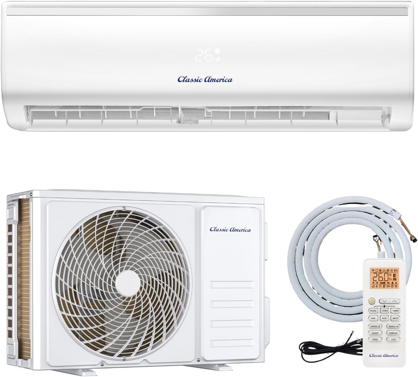 Vtronix Classic America 12,000 BTU (19 SEER2, 110 VAC) Mini Split Inverter Heat Pump with Air Conditioner Ductless Wall Mount, 16 ft Line Set, Up to 550 Sq Ft Coverage, WiFi/Alexa Ready.