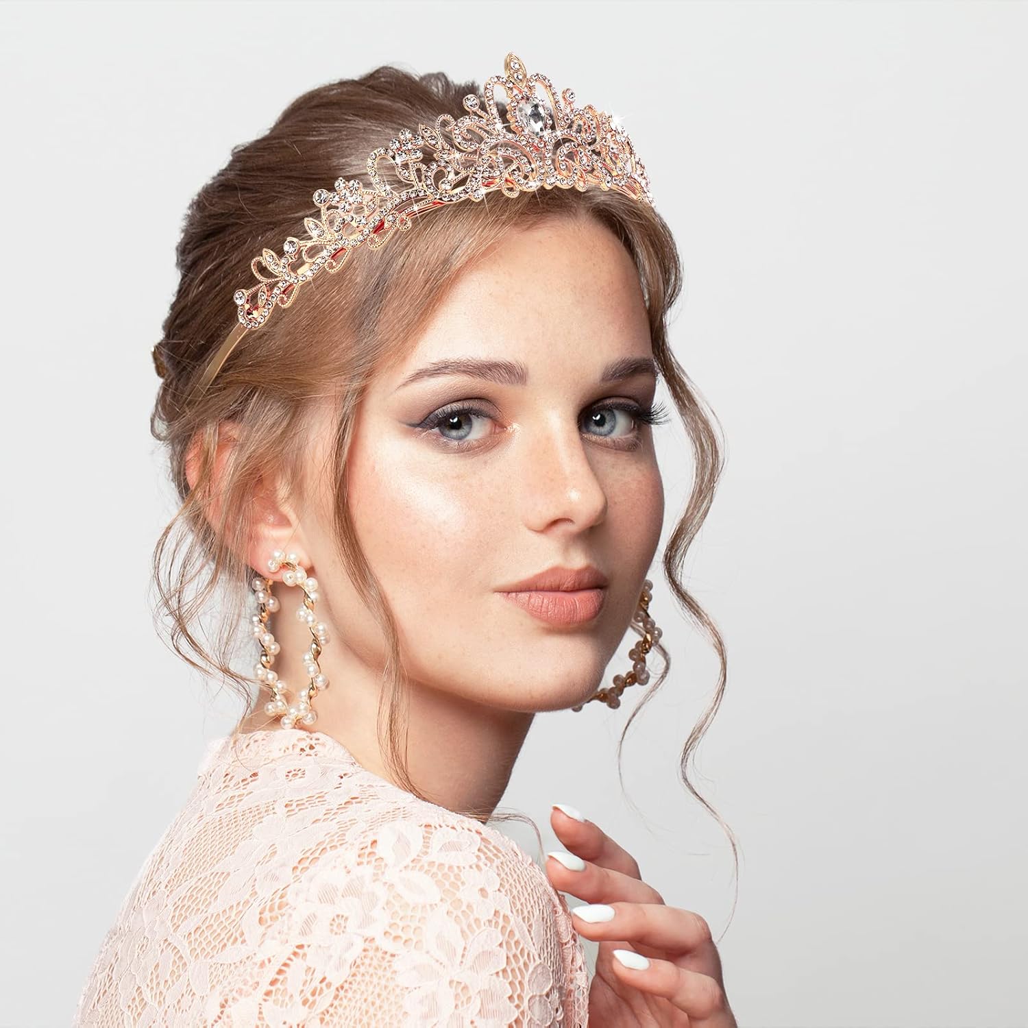 Tigeen 20 Pcs Crystal Tiara Crowns Princess Crown for Women Crown with Combs Rhinestone Princess Tiara Bride Crown for Birthday Party Bridal Wedding Prom Hair Accessories(Rose Gold)