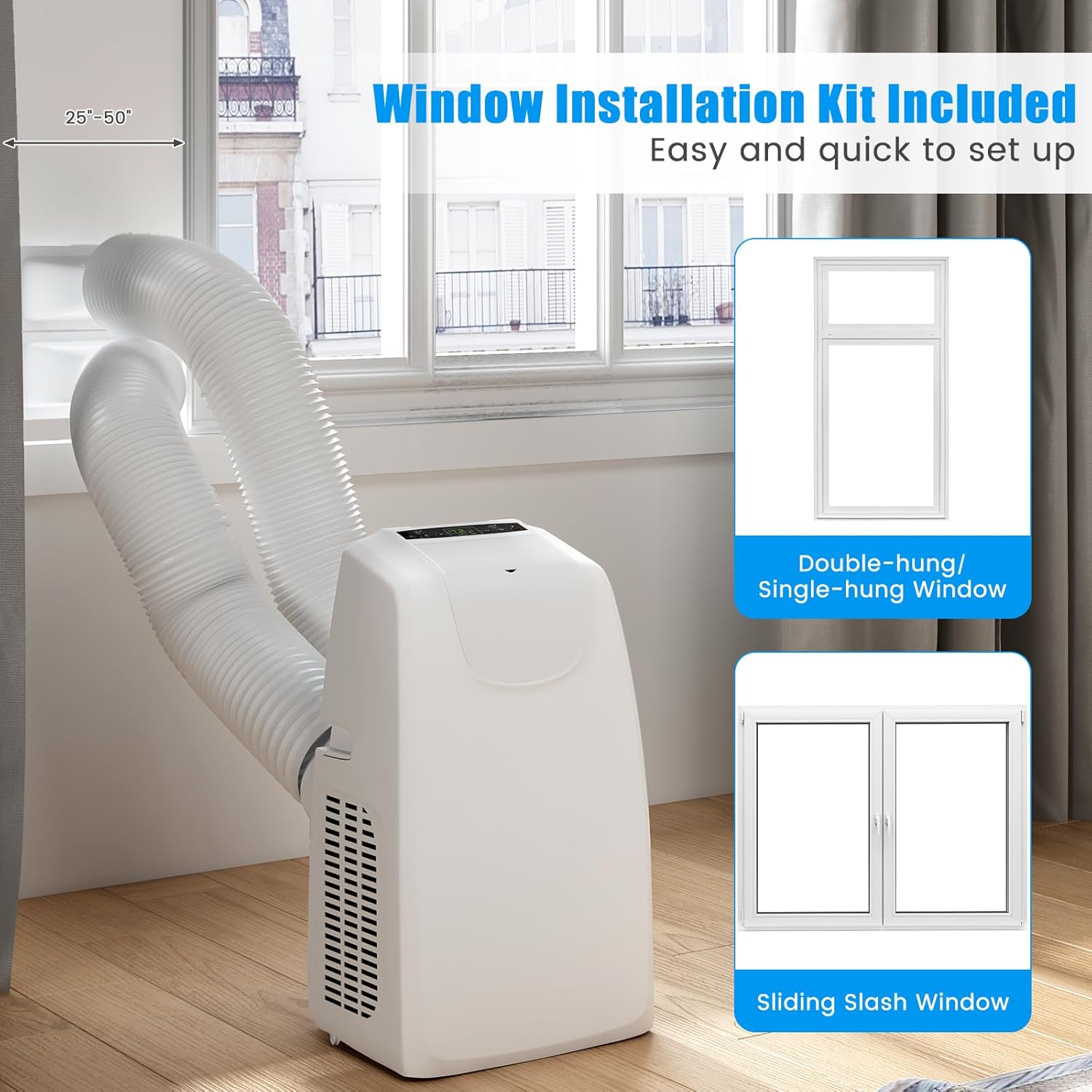ARLIME Portable Air Conditioner, 12000 BTU AC Unit w/Dual Hose & Remote Control, 3-in-1 Powerful Cooling w/Dehumidifier, Sleep Mode, 24H Timer & Window Installation Kit for Rooms up to 400 Sq.Ft.
