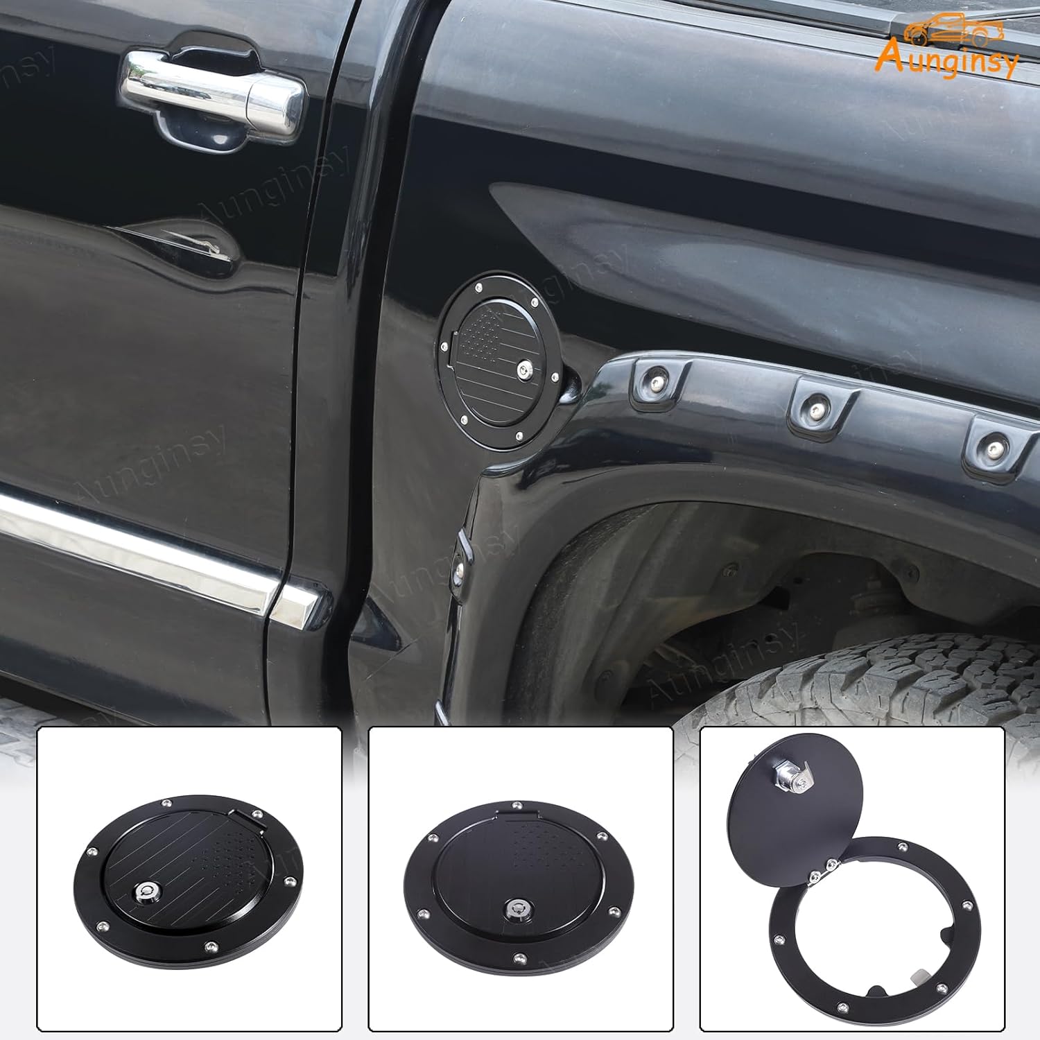 Car Fuel Tank Cap Replacement Anti-theft Lock Cap Fit Toyot@a Tundra 2007-2021 Door Fuel Tank Cover W/Lock Gas Cap Tank Trim Cover Fuel Filler Door Protector Accessories, Black American Flag Pattern