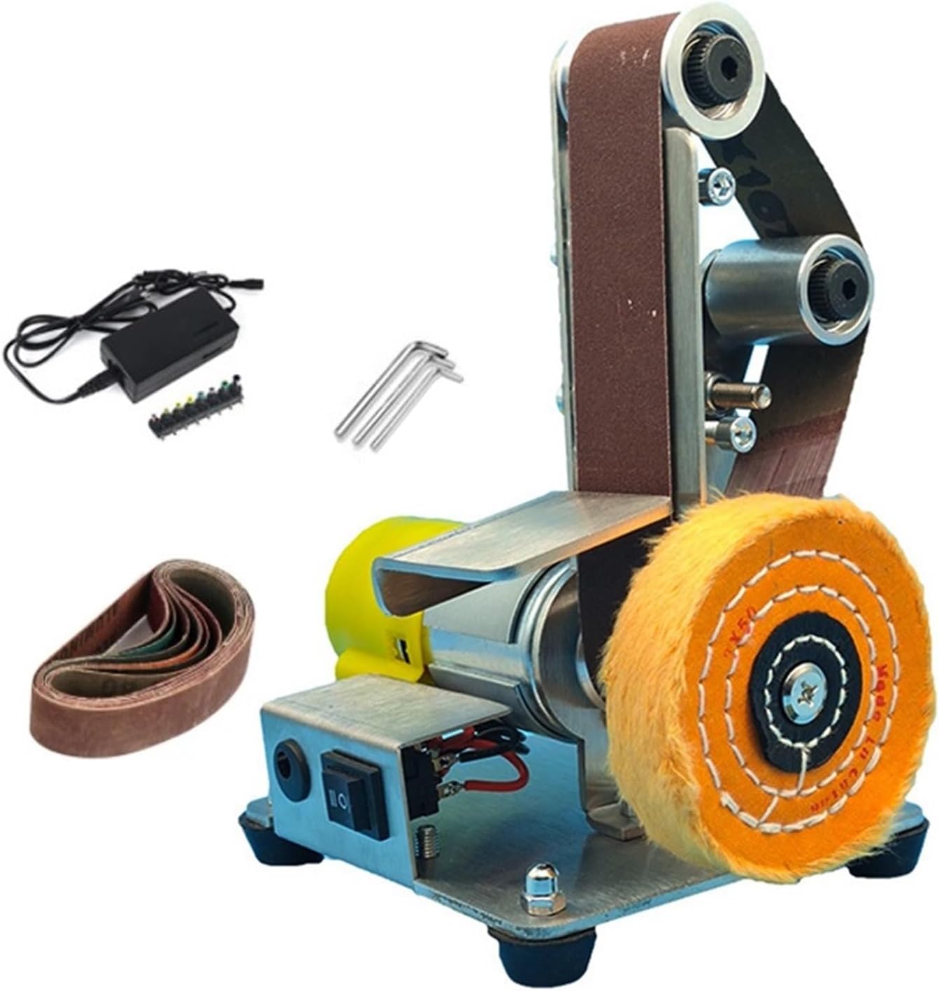 Multifunctional Desktop Vertical Miniature Mini Electric Belt Machine DIY Polishing Fixed Angle Grinder for Woodworking(Pink)