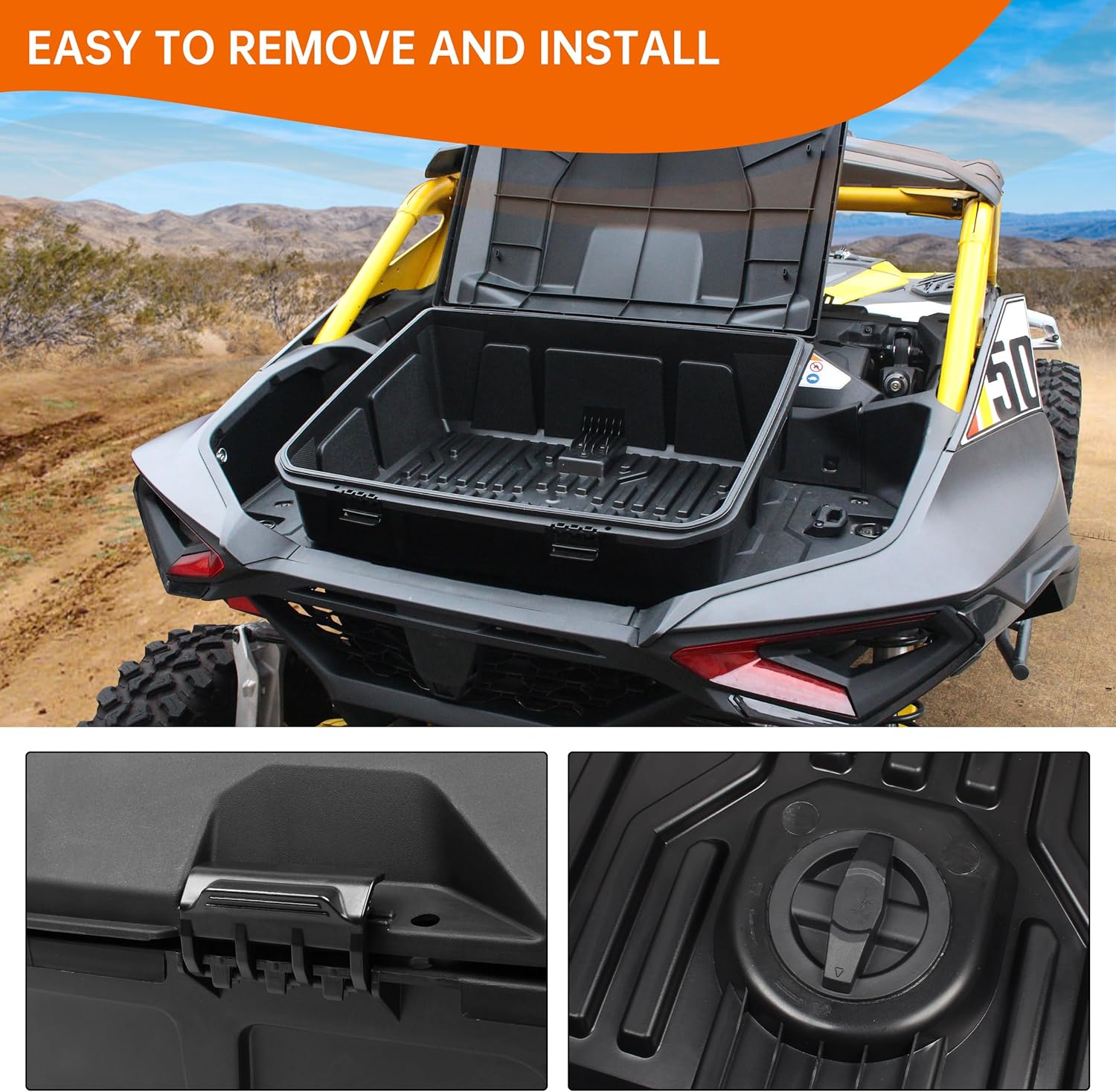 96L Rear Storage Cargo Box for Maverick R, Waterproof Bed Tool Rear Trunk Box Compatible with Can Am Maverick R X RS 2024+ Accessories Replace #715007182