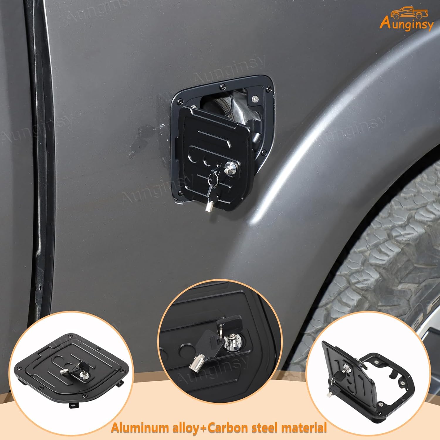Car Fuel Tank Cap Replacement Anti-theft Lock Cap Compatible with Nissan Frontier 2009-2017 Accessories, Car Door Gas Caps Tank Trim Cover Fuel Filler Protector with Key/Lock, Only Fit 2-Door Version