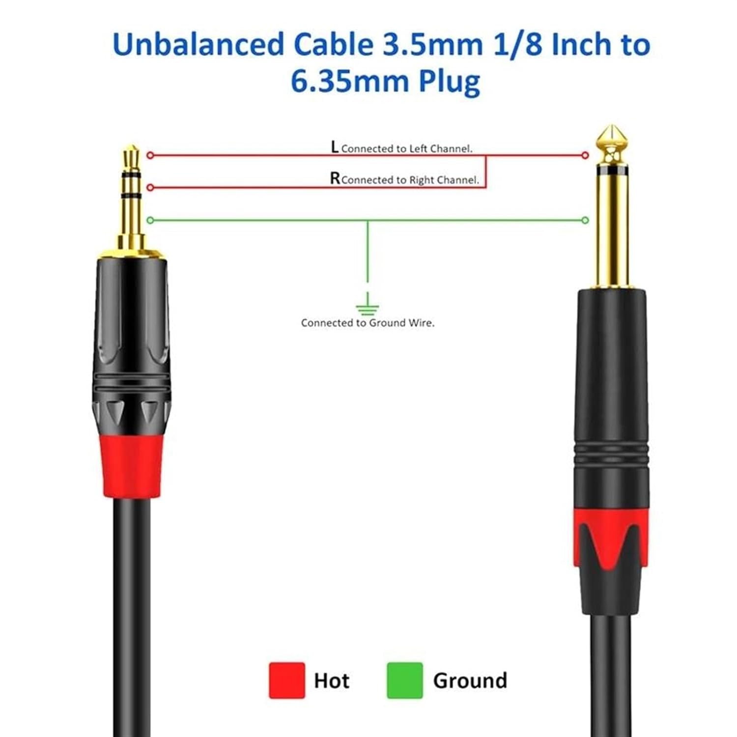 Guitar Audio Cable Longer Cable 6.5mm to 3.5mm Single Track Speaker Cable for PC Guitar DVD Mixer Phone Computer Amplifier Cable(Red,10m)