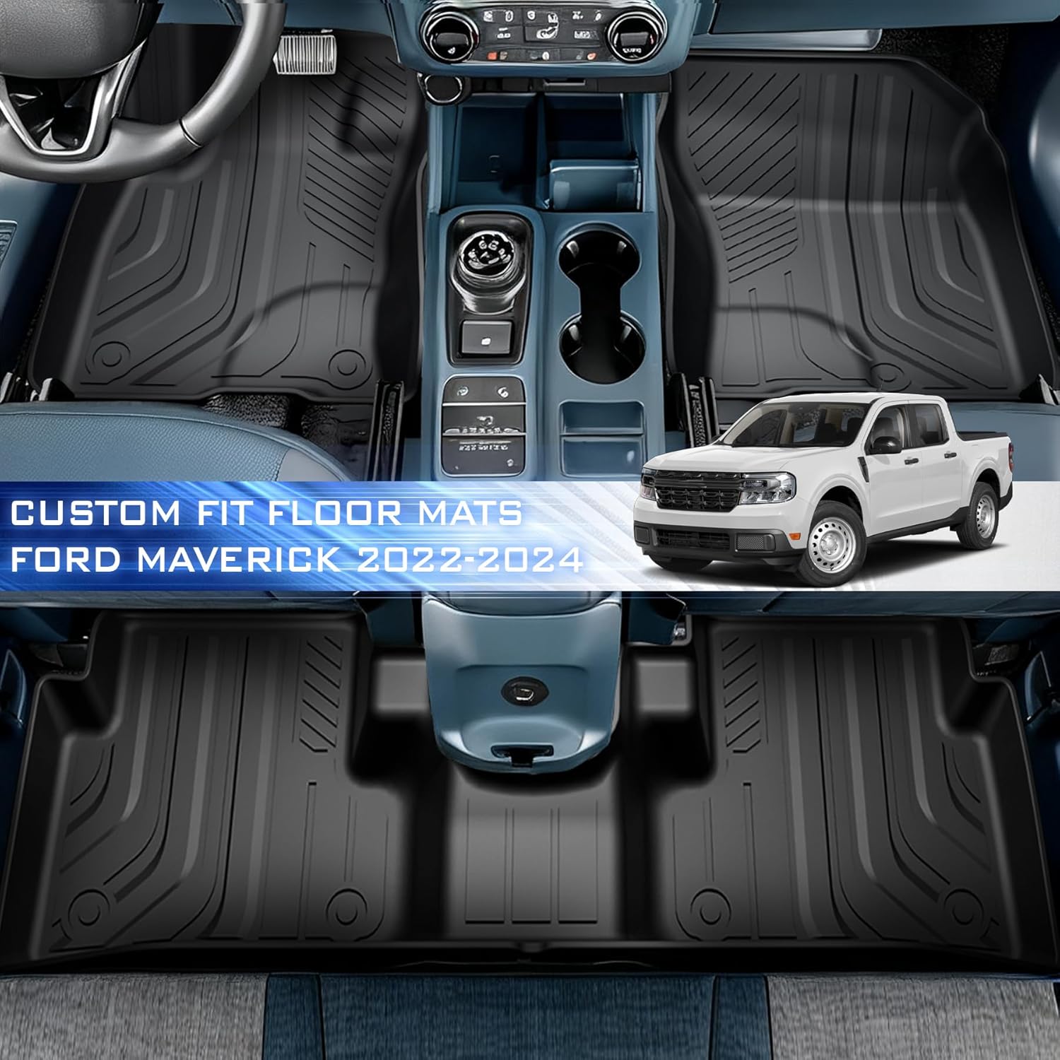 Car Floor Mats & Truck Bed Liner for Ford Maverick 2022-2024 2025 2026 Accessories,TPE All Weather Protection Floor Mats,Custom Fit 1st&2nd Row Car Floor Liners Set