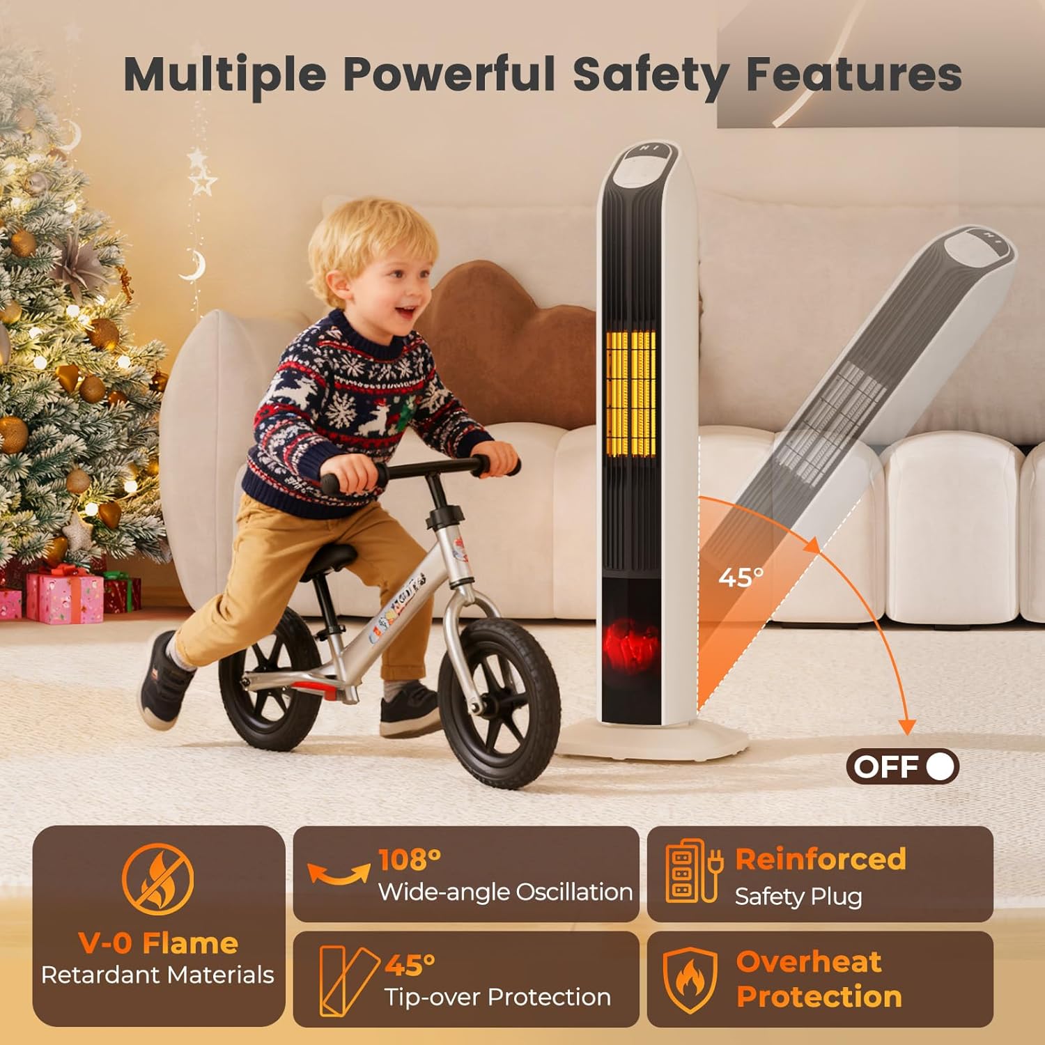 VCJ 33” Space Heater for Indoor Use, 1500W PTC Ceramic Electric Heater with Remote, 12H Timer, 108°Oscillation, LED Display Quiet Portable Heater for Bedroom Office