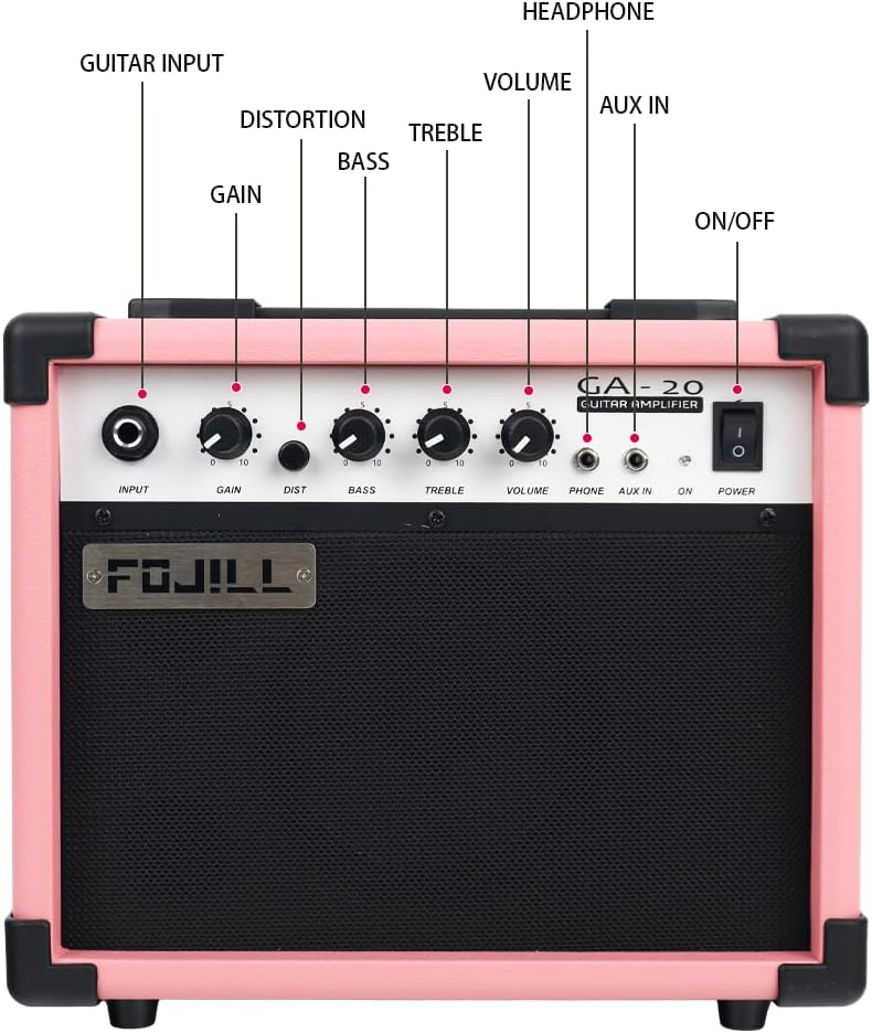 Fojill Full Size 4 Four String Electric Bass Guitar 20W Amplifier Amp Right Hand Beginner Starter Kit Set Combo Bundle Accessory Gig Bag,Strap,Picks,Capo,Noiselss Cable,Strings (Pink)