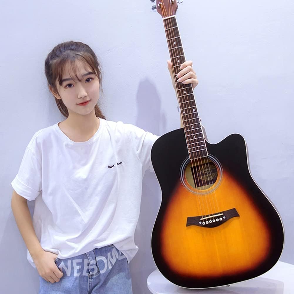 Folk Guitar, Echo Sound Hole, Round Sound Quality, Fully Enclosed Knobs, Notched Corner Design, Curved Fingerboard (Size:41 inches,Color:Brown)