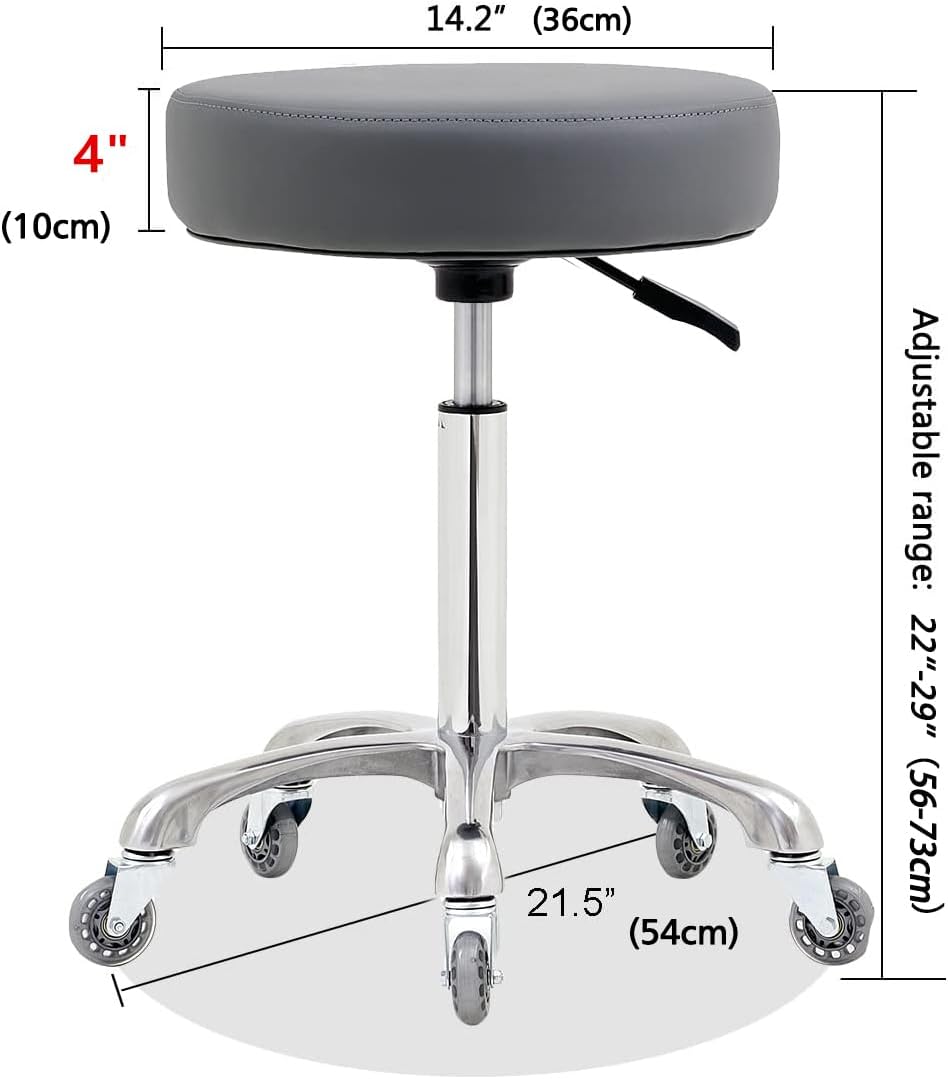 Rolling Stool with Wheels, Heavy Duty 400 lbs Stool for Shop Guitar Lab Tattoo Workbench Medical, Adjustable Swivel Chair (Grey)