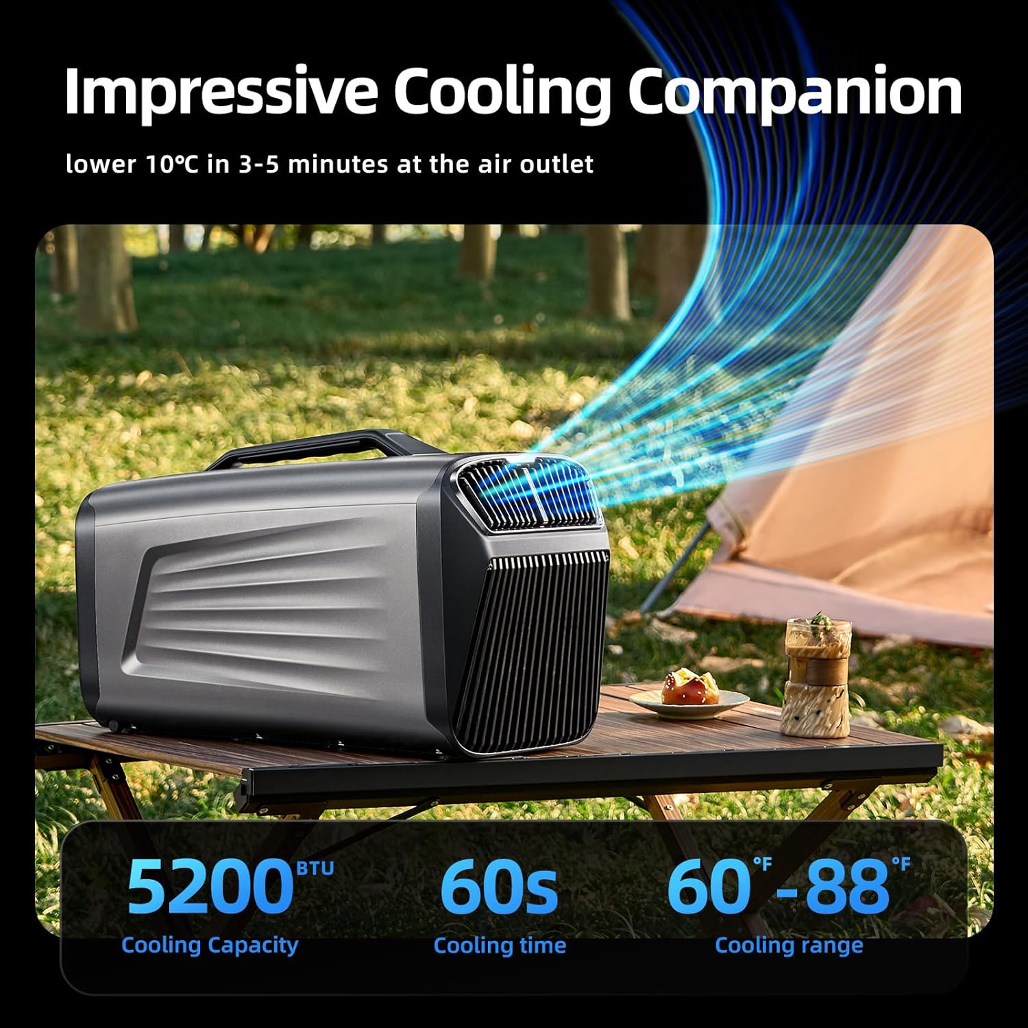 Portable Camping Air Conditioner for Outdoor and Indoor Use, Quiet Air conditoning For Small Rooms，5200BTU Fast Cooling Capacity for Tent AC