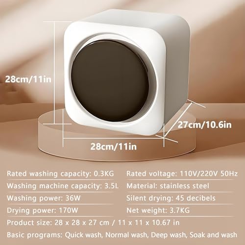 2 in 1 Mini Portable Washer & Dryer Combo - 3.5L Front Drum Washing Machine, 0.3kg Capacity for Dorms & Travel - Compact, Lightweight, Ideal for Small Spaces