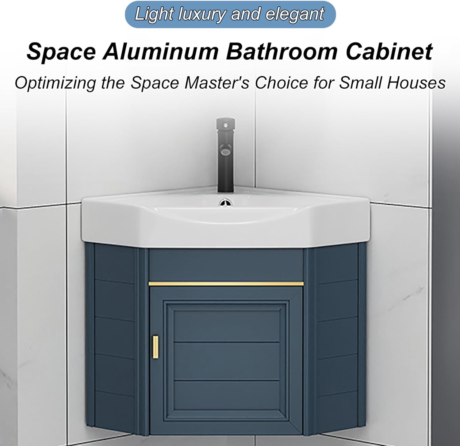 Ceramic Wall Mount Sink Corner Mounted Bathroom Cabinet Set with Drainer Unit and Cold Hot Water Pipe Faucet for Small Space Laundry Room,38x38x42cm