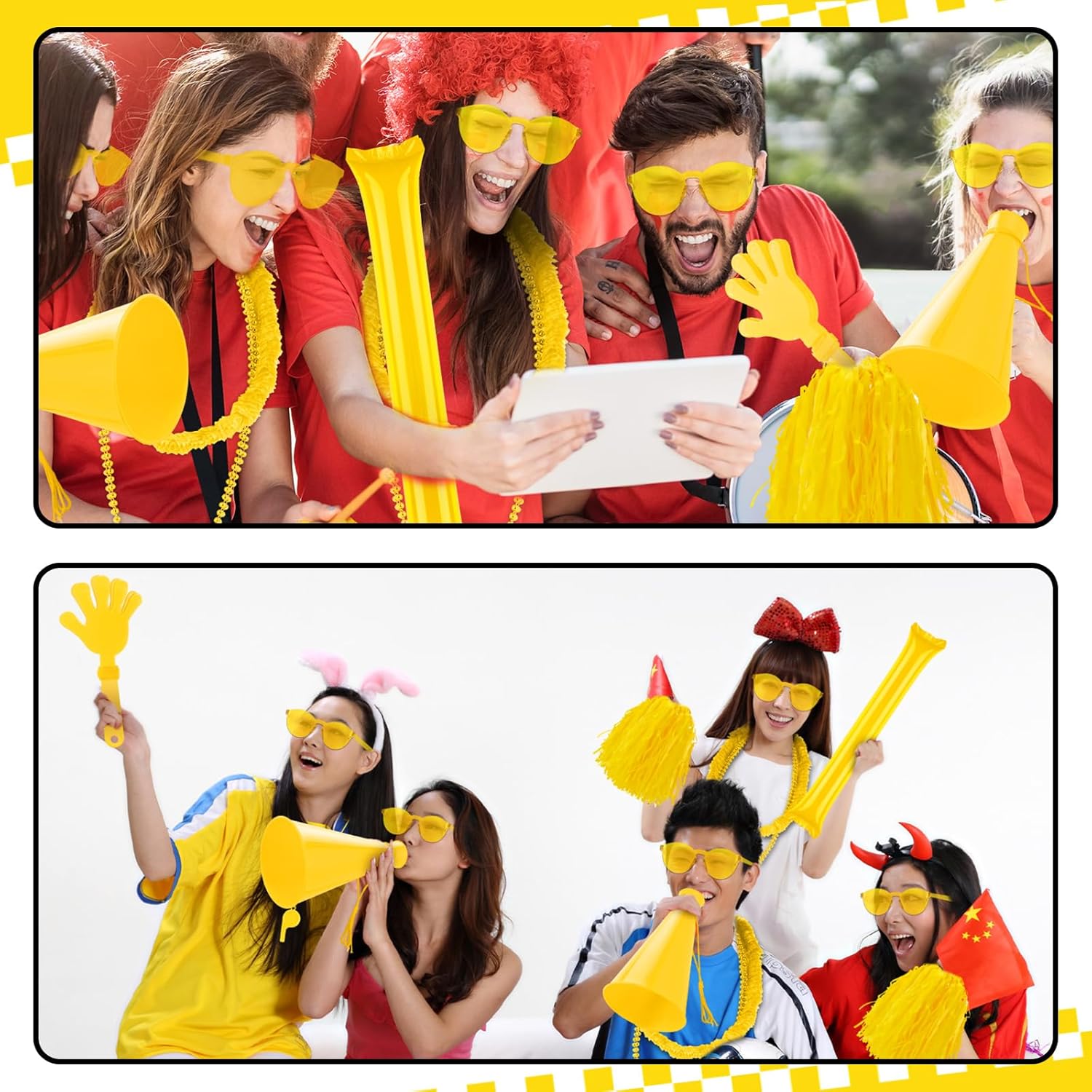 Soulchen Team Spirit Accessories Bulk Team Spirit Day Assortment Thunder Stick Hand Clapper Whistle Megaphone Cheerleading Pom Poms Glasses Necklace Sticker for Sport