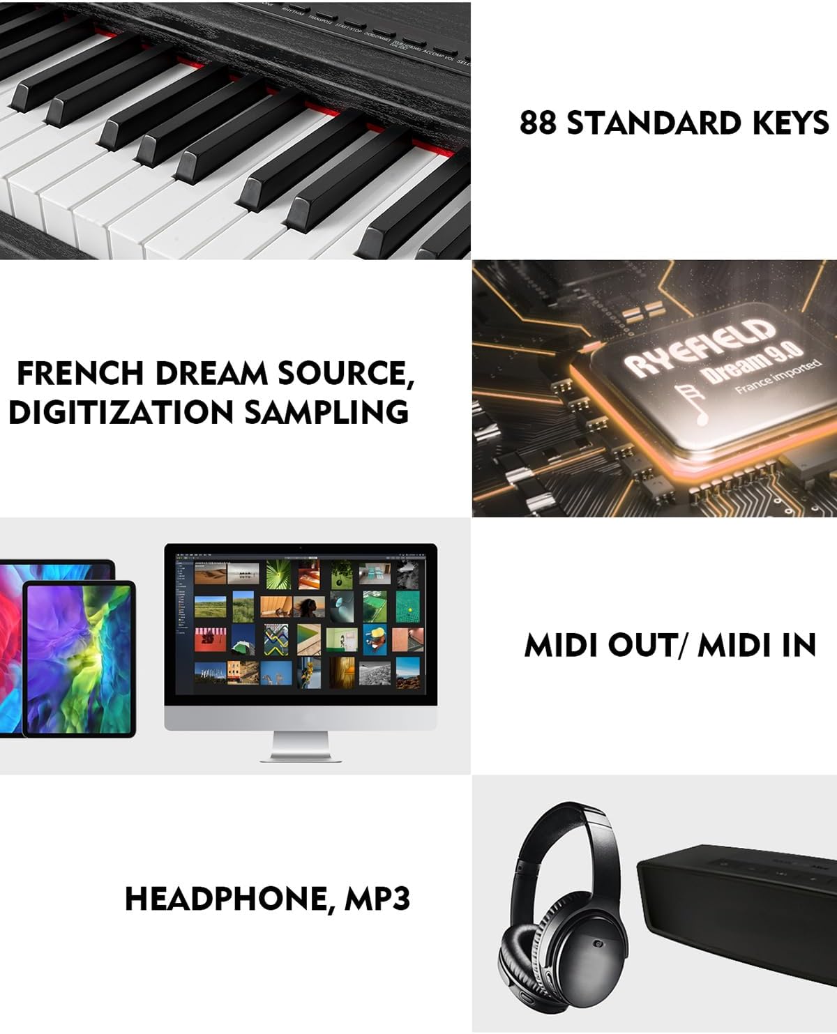 MUSTAR 88 Key Piano Keyboard Fully Weighted Hammer Action, Digital Piano 88 Key Weighted Keyboard Piano with Stand, Electric Piano Keyboard with Stand, Portable Case, Sustain Pedal, Black